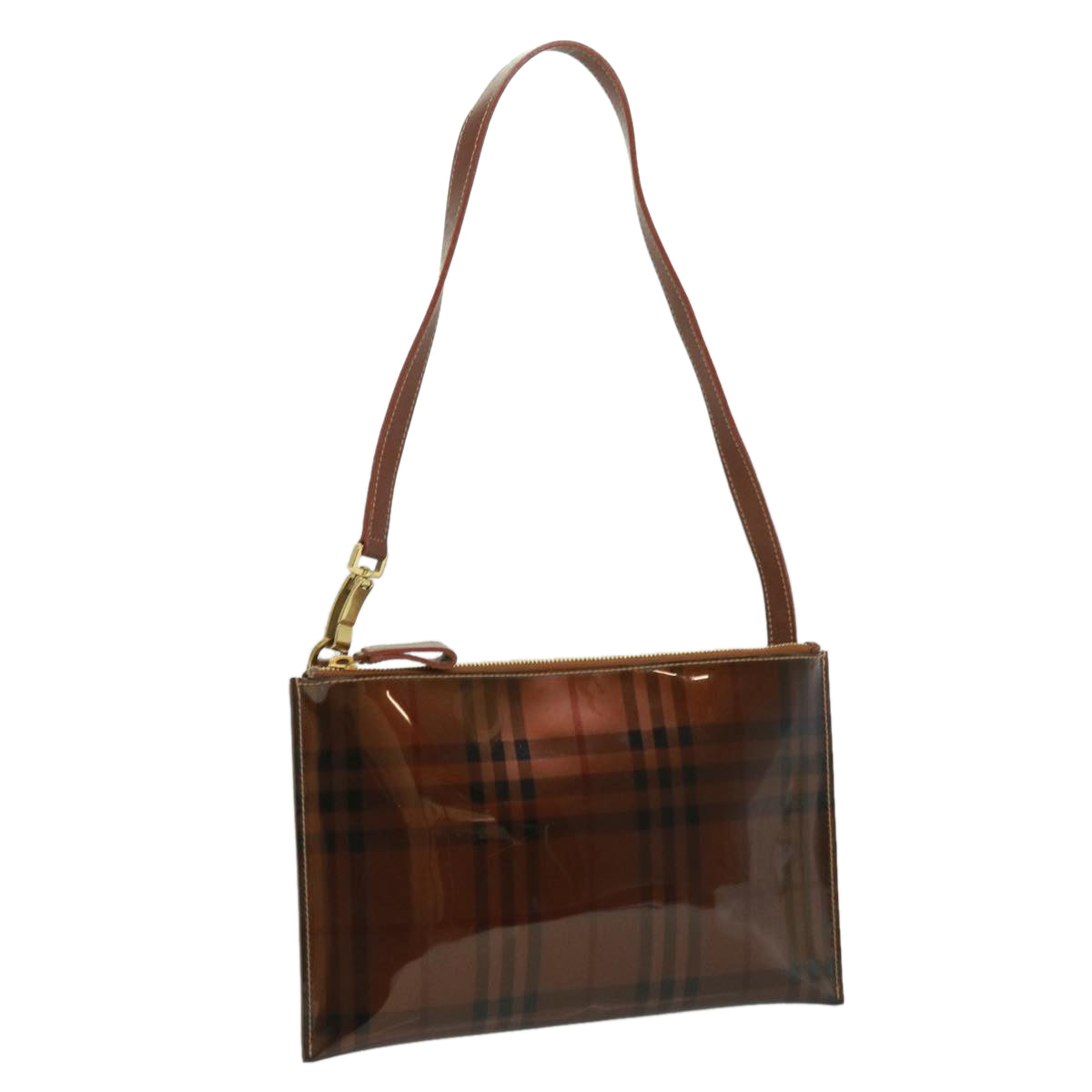 BURBERRY Nova Check Shoulder Bag Vinyl Brown Auth yk5366