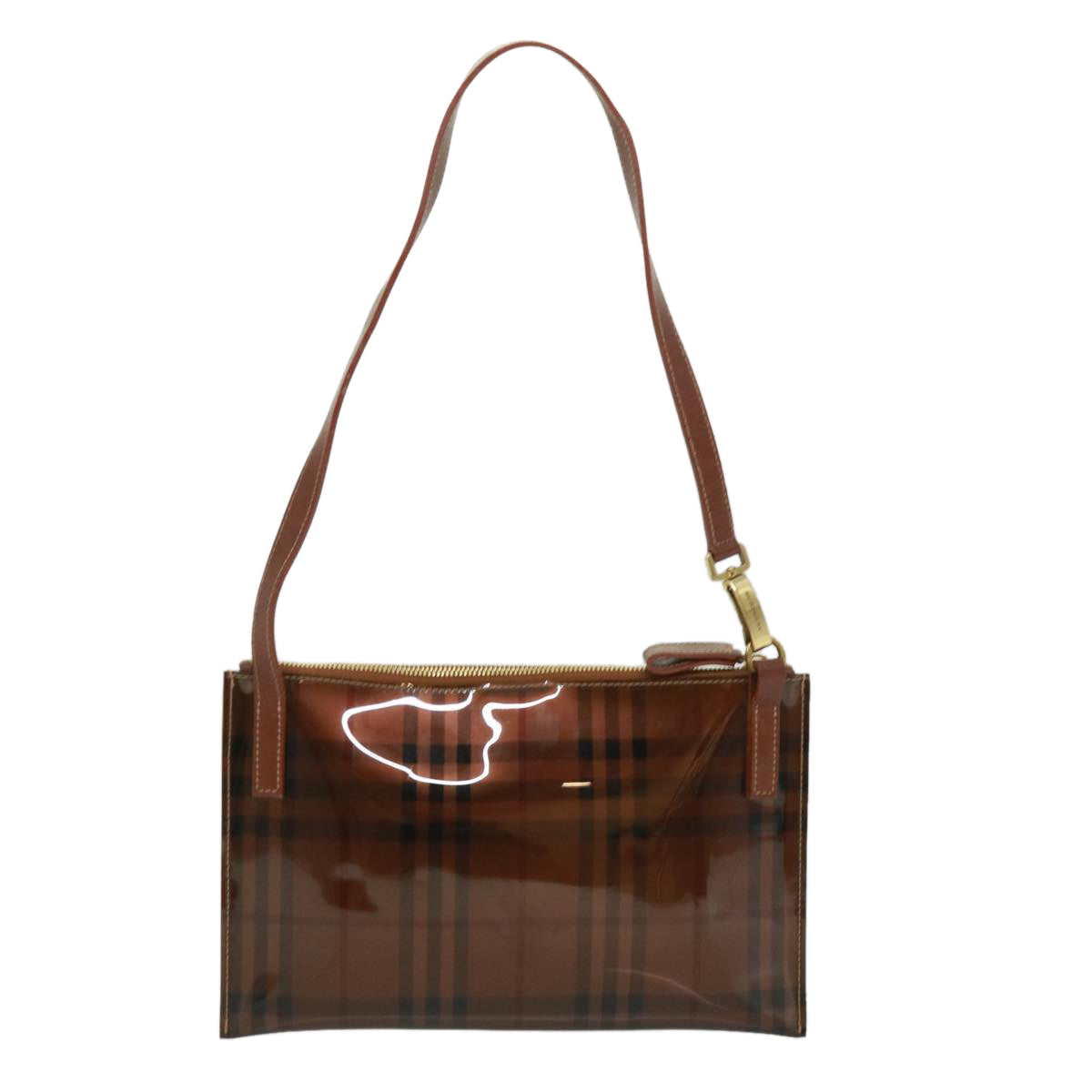 BURBERRY Nova Check Shoulder Bag Vinyl Brown Auth yk5366 - 0