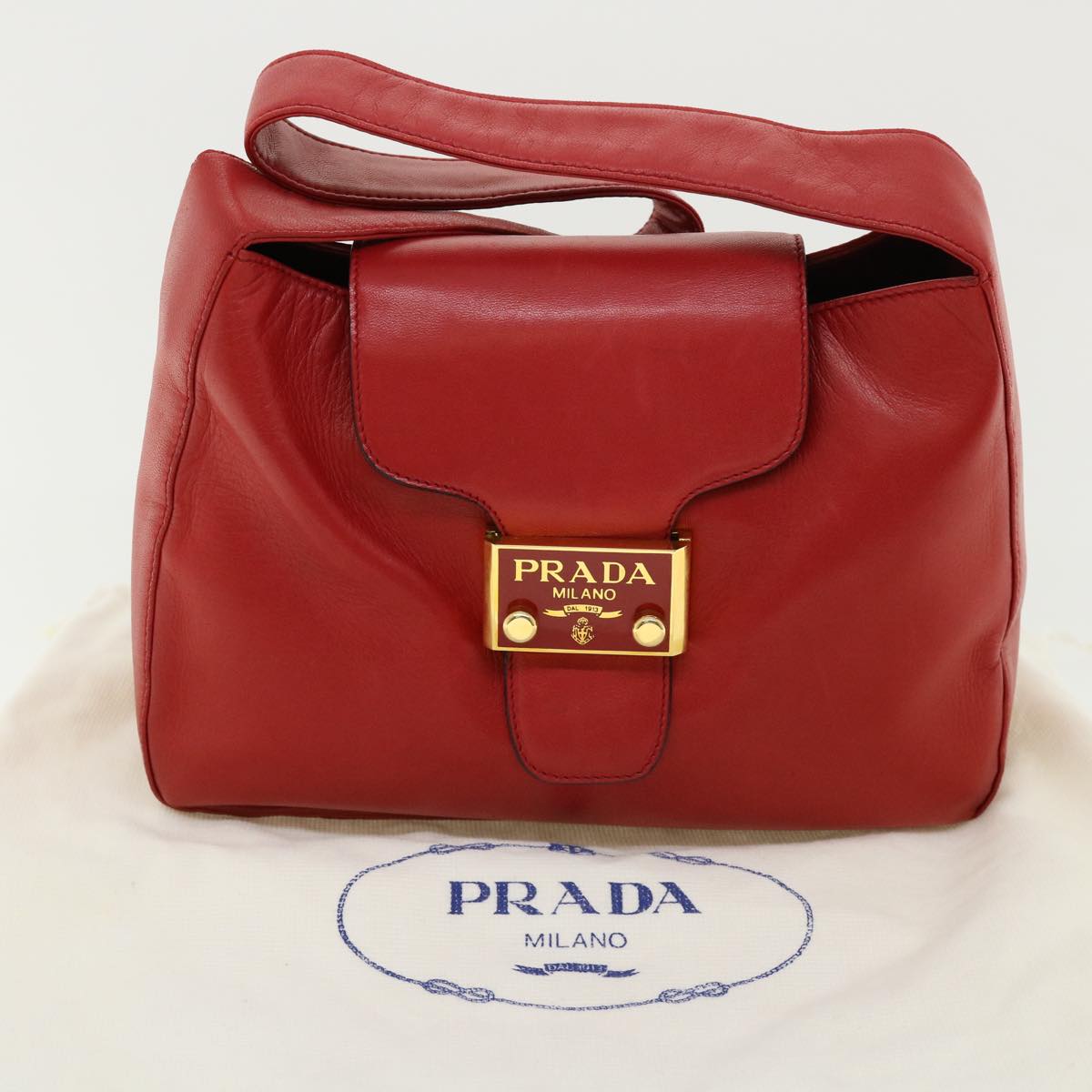 PRADA Shoulder Bag Lamb Skin Red Auth yk5372