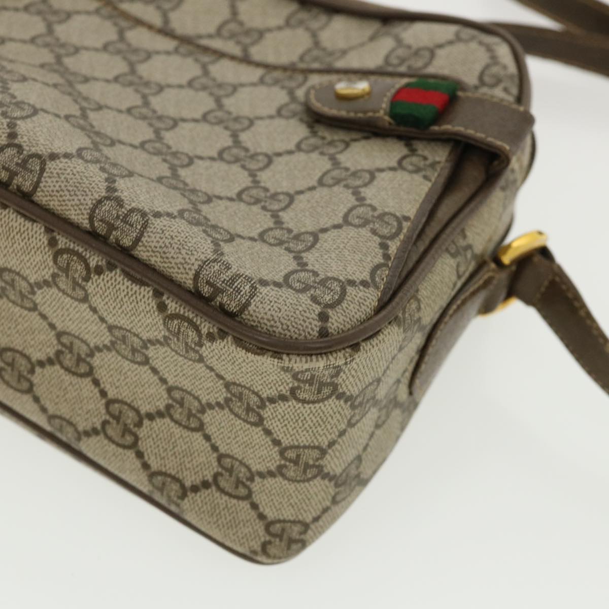 GUCCI GG Canvas Web Sherry Line Shoulder Bag Beige Red Green Auth yk5378
