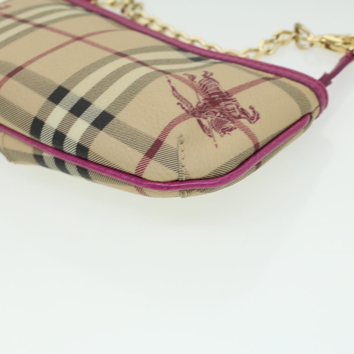 BURBERRY Nova Check Chain Accessory Pouch PVC Leather Beige Pink Auth yk5442