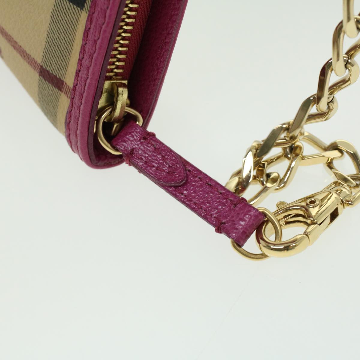 BURBERRY Nova Check Chain Accessory Pouch PVC Leather Beige Pink Auth yk5442