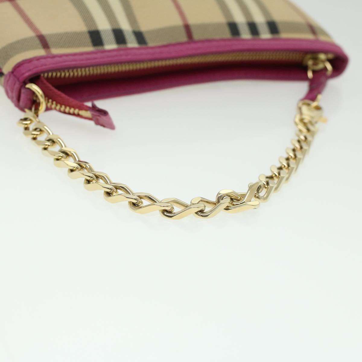 BURBERRY Nova Check Chain Accessory Pouch PVC Leather Beige Pink Auth yk5442