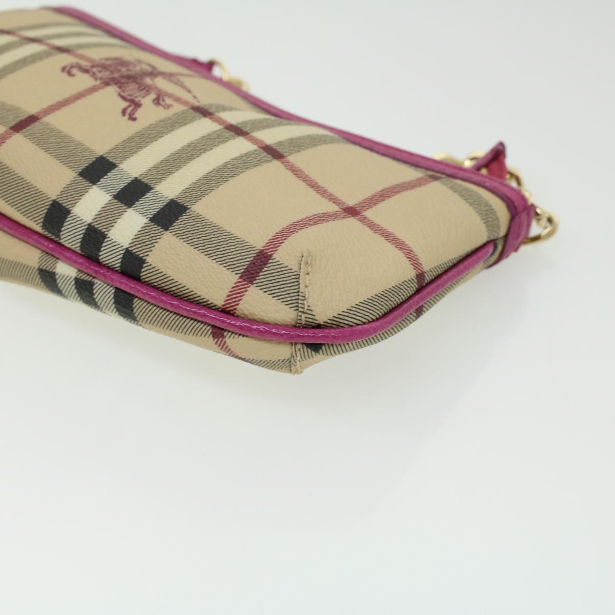 BURBERRY Nova Check Chain Accessory Pouch PVC Leather Beige Pink Auth yk5442