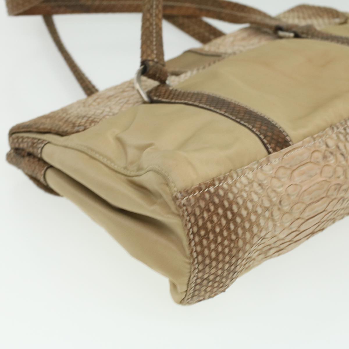 PRADA Snake pattern Semi-Shoulder Shoulder Bag Nylon Beige Auth yk5620