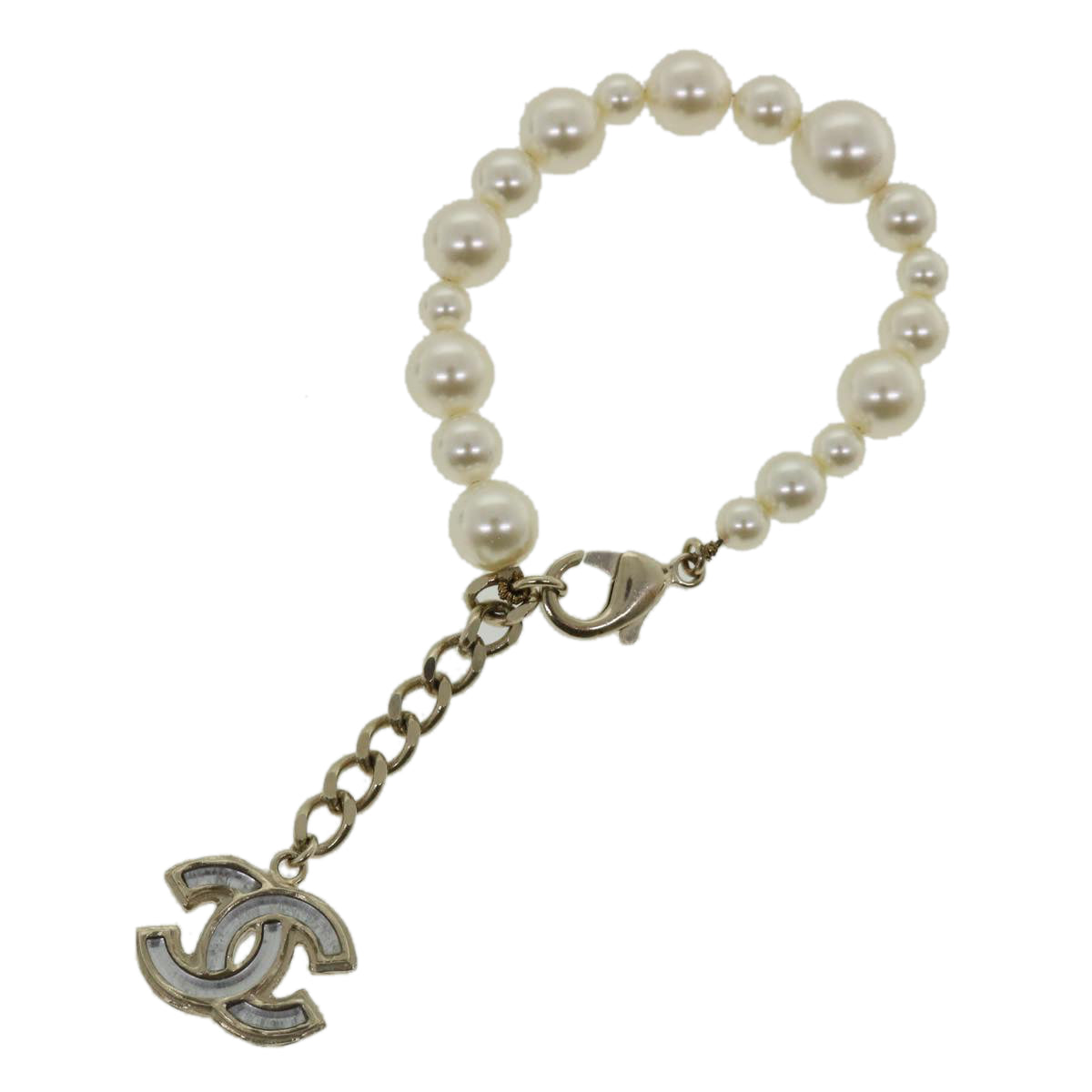 CHANEL Pearl Bracelet metal White CC Auth yk5644