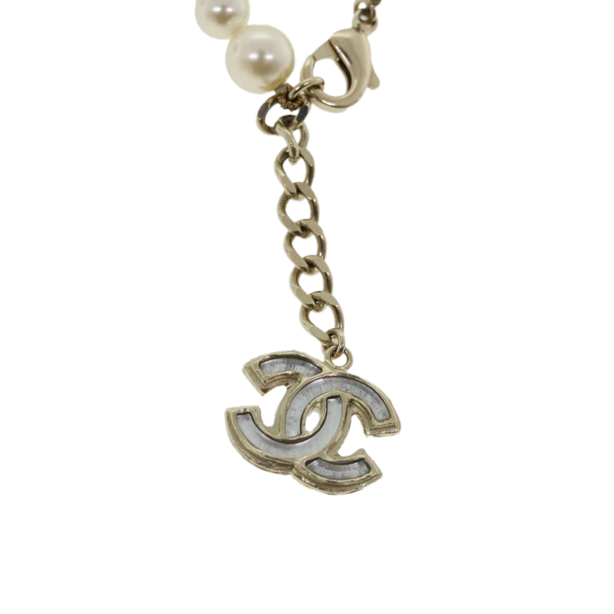 CHANEL Pearl Bracelet metal White CC Auth yk5644