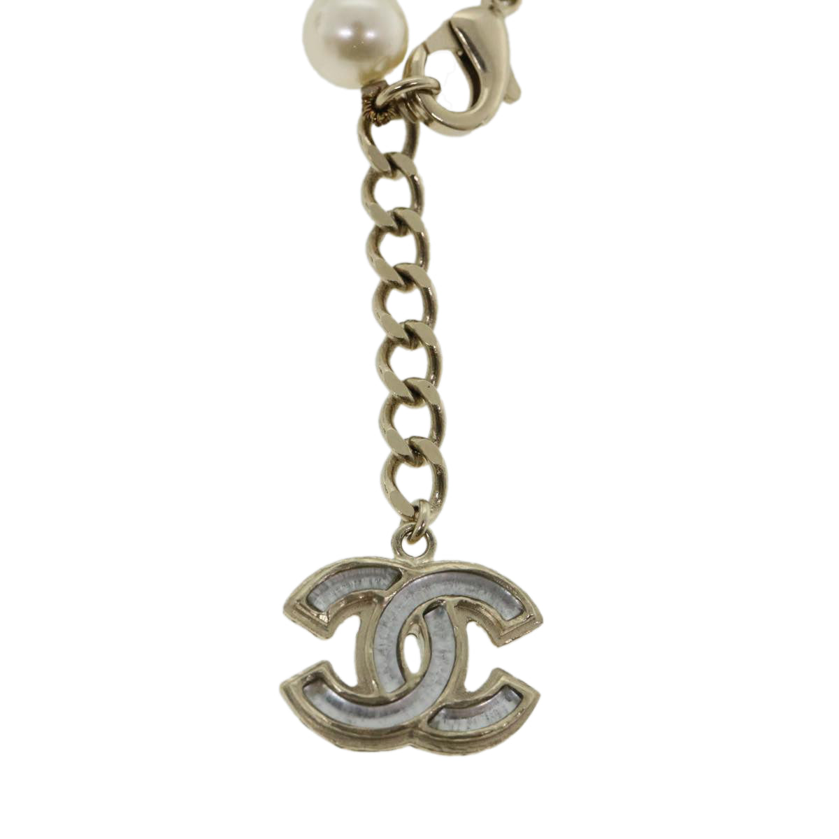 CHANEL Pearl Bracelet metal White CC Auth yk5644