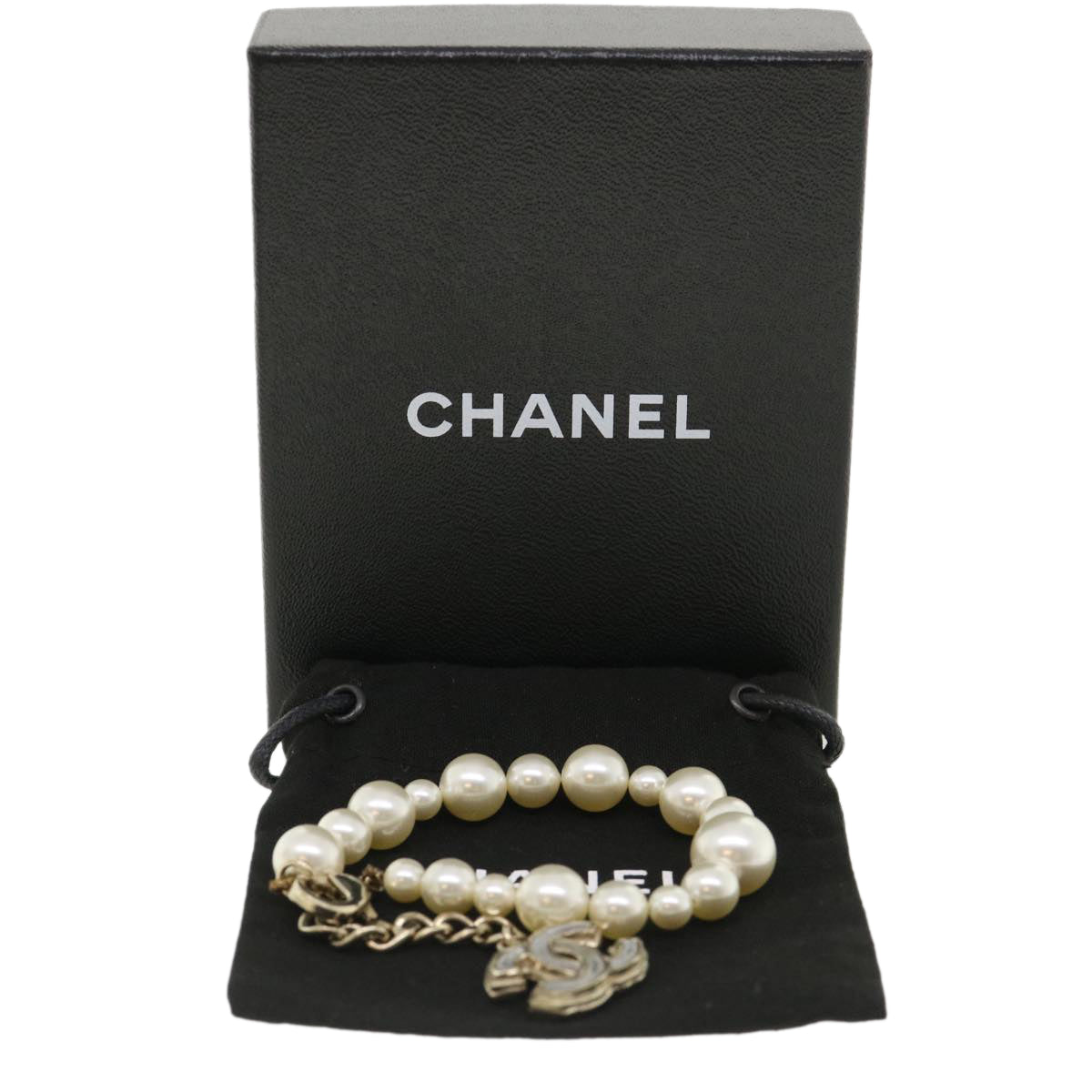 CHANEL Pearl Bracelet metal White CC Auth yk5644