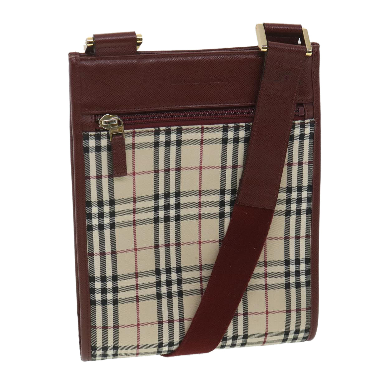 BURBERRY Nova Check Shoulder Bag Canvas Beige Wine Red black Auth yk5688