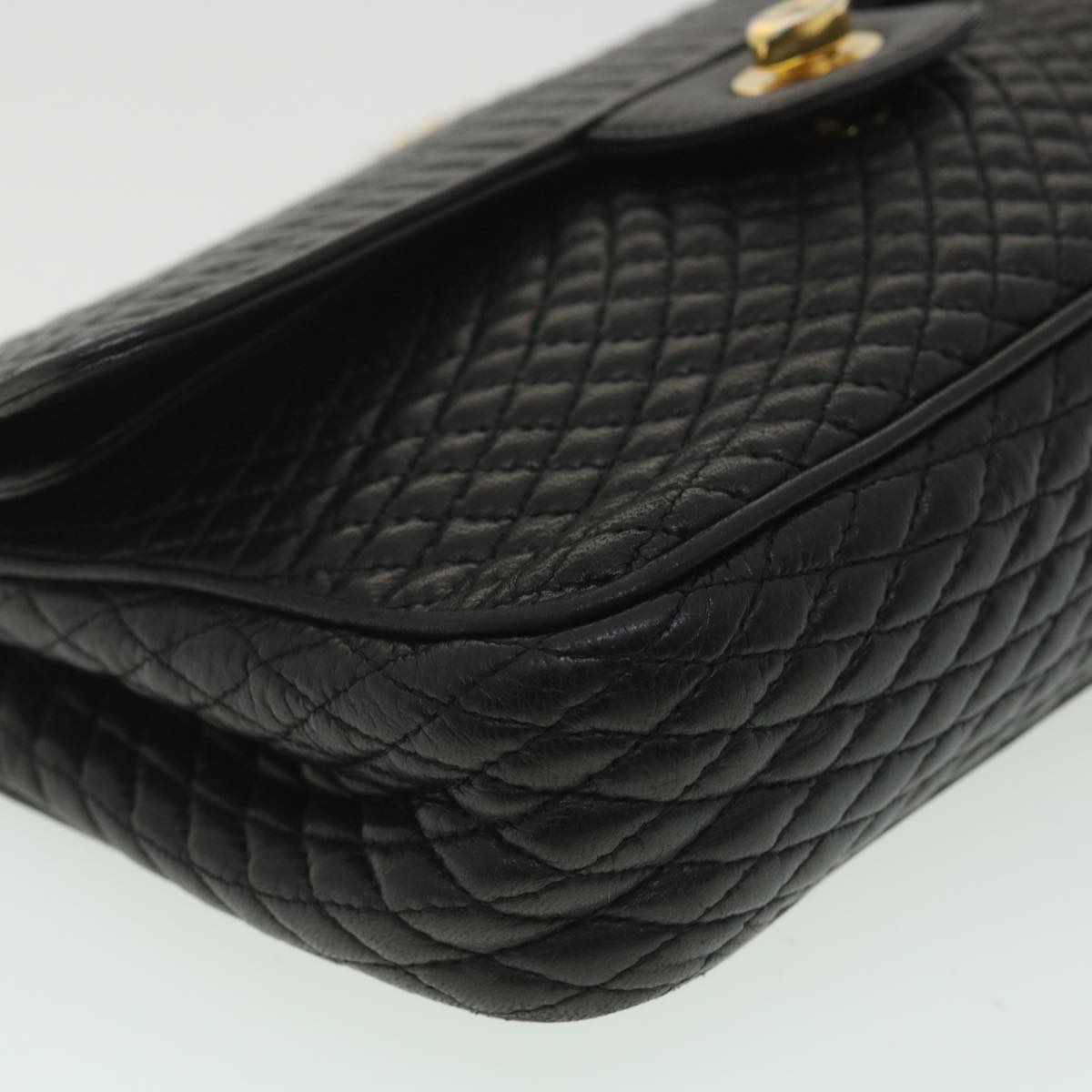 BALLY Quilted Chain Shoulder Bag Leather Black Auth yk5704