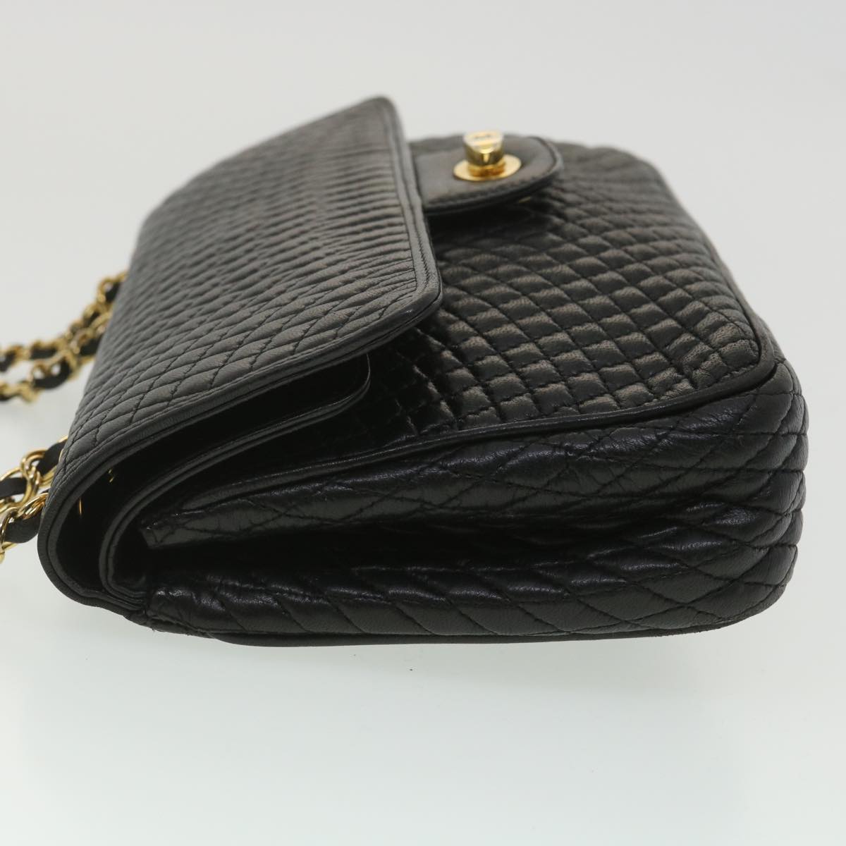 BALLY Quilted Chain Shoulder Bag Leather Black Auth yk5704