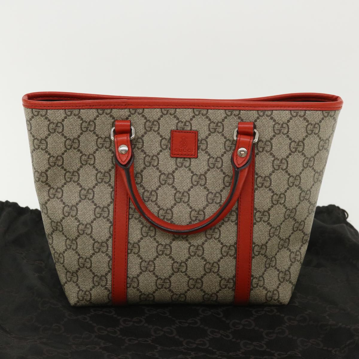 GUCCI GG Canvas Hand Bag Beige Red 297557 Auth yk5735