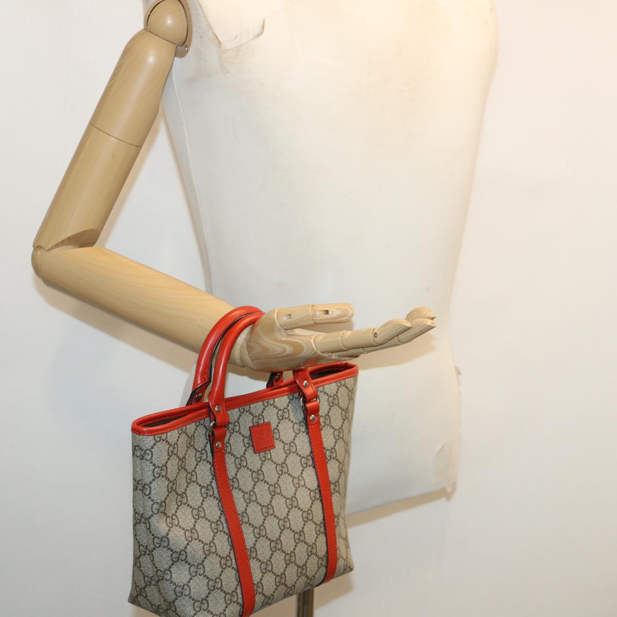 GUCCI GG Canvas Hand Bag Beige Red 297557 Auth yk5735