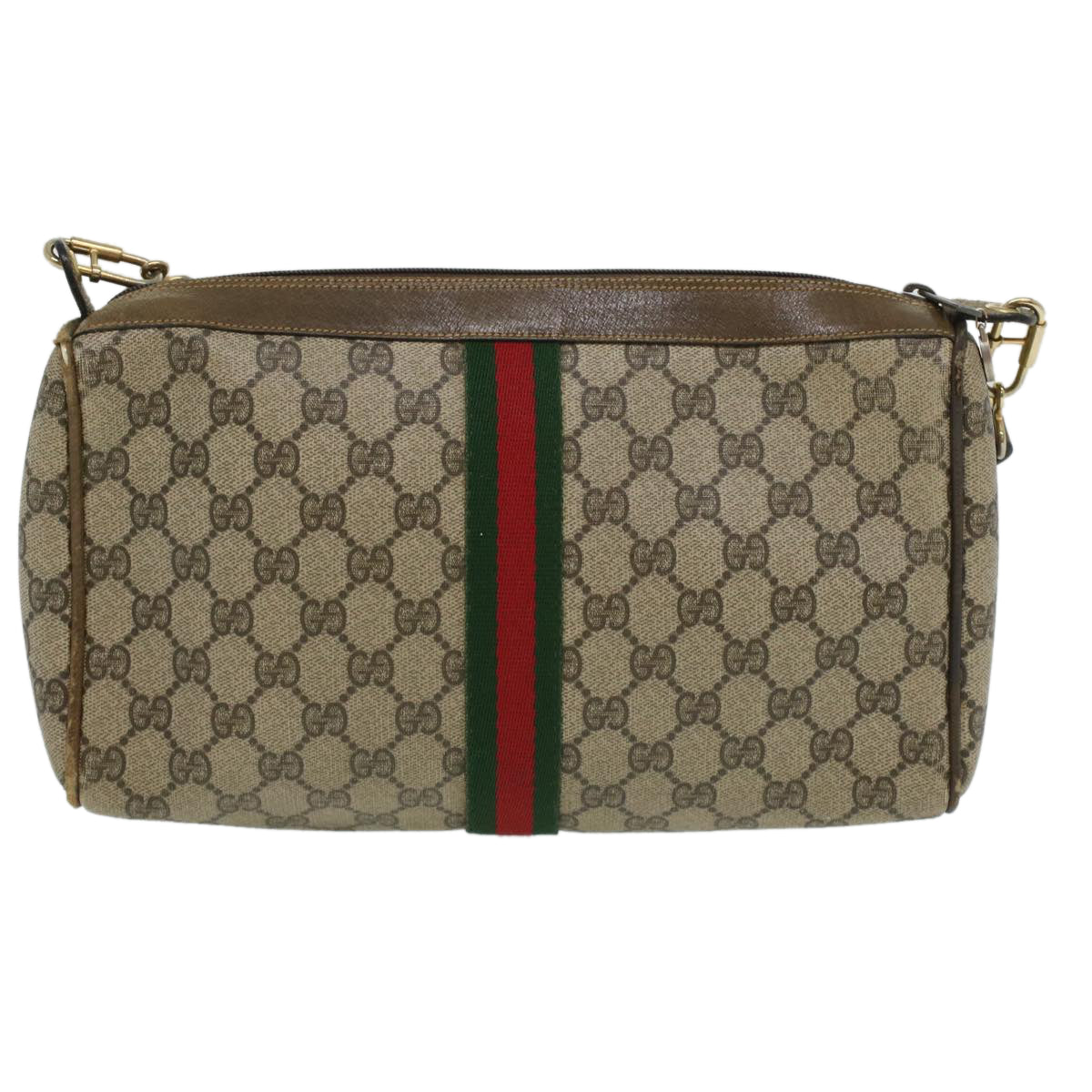 GUCCI Web Sherry Line GG Canvas Shoulder Bag PVC Leather Beige Red Auth yk5803B - 0