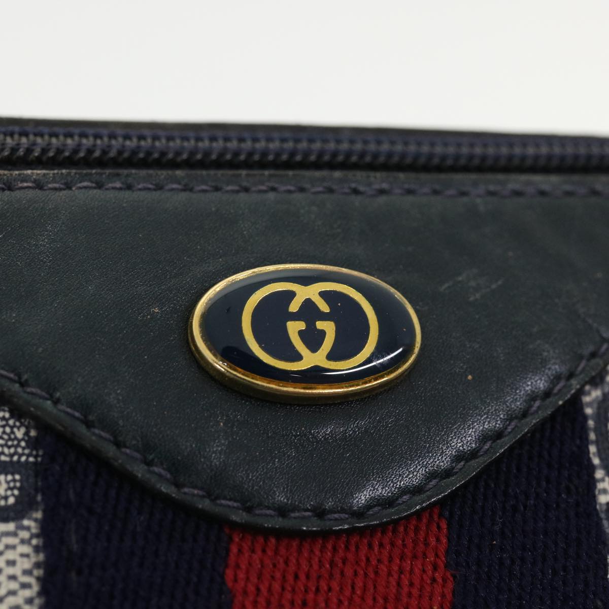 GUCCI GG Canvas Sherry Line Boston Bag Gray Red Navy 010.378... Auth yk5821B