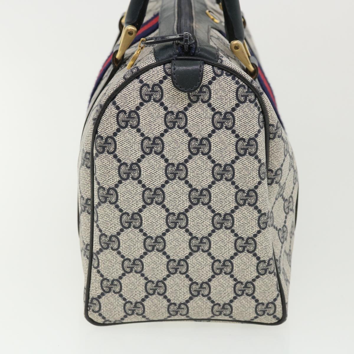 GUCCI GG Canvas Sherry Line Boston Bag Gray Red Navy 010.378... Auth yk5821B