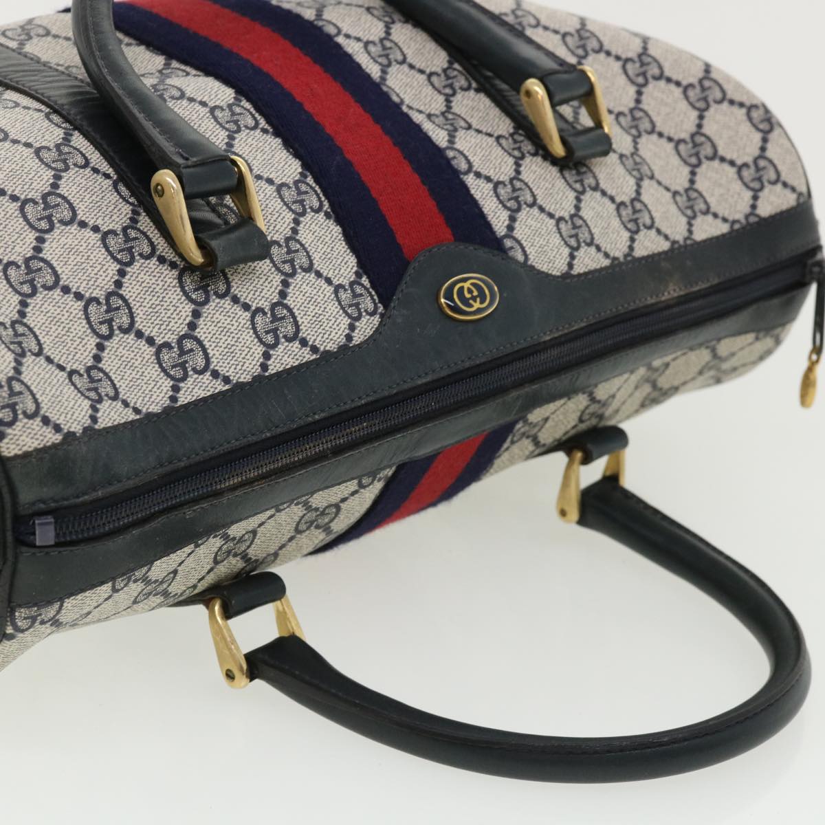 GUCCI GG Canvas Sherry Line Boston Bag Gray Red Navy 010.378... Auth yk5821B