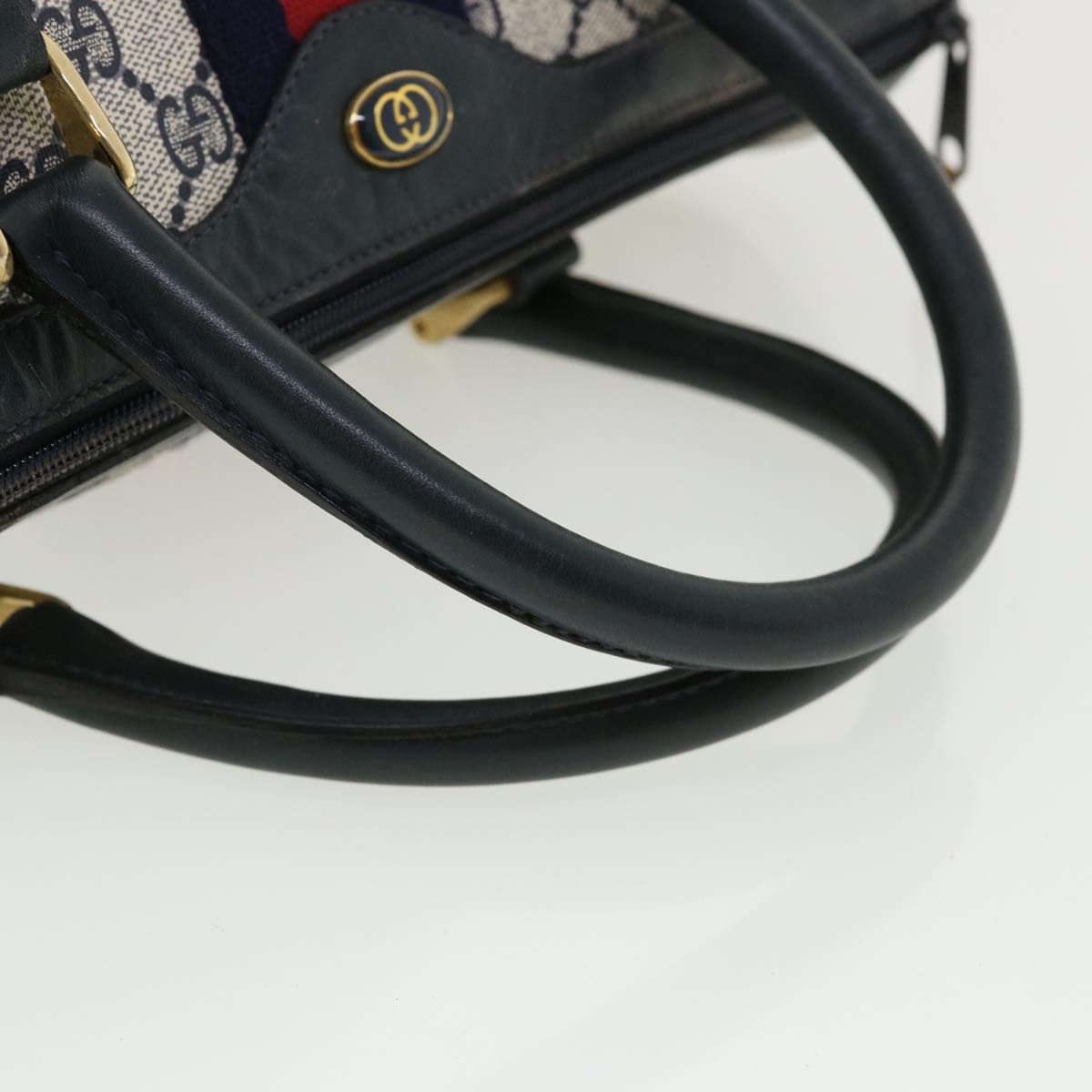 GUCCI GG Canvas Sherry Line Boston Bag Gray Red Navy 010.378... Auth yk5821B