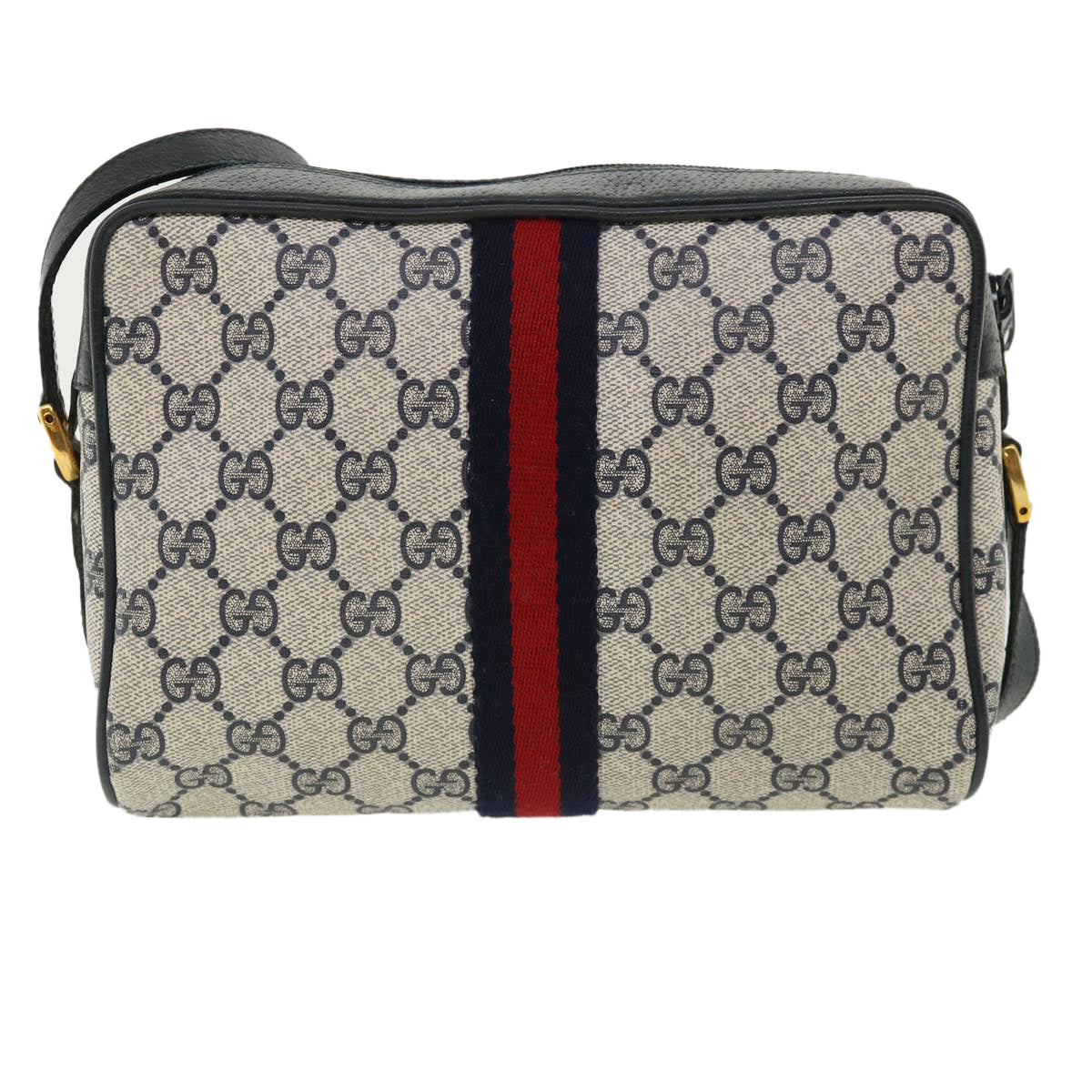 GUCCI GG Canvas Sherry Line Shoulder Bag Gray Red Navy 75.02.004 Auth yk5823B - 0
