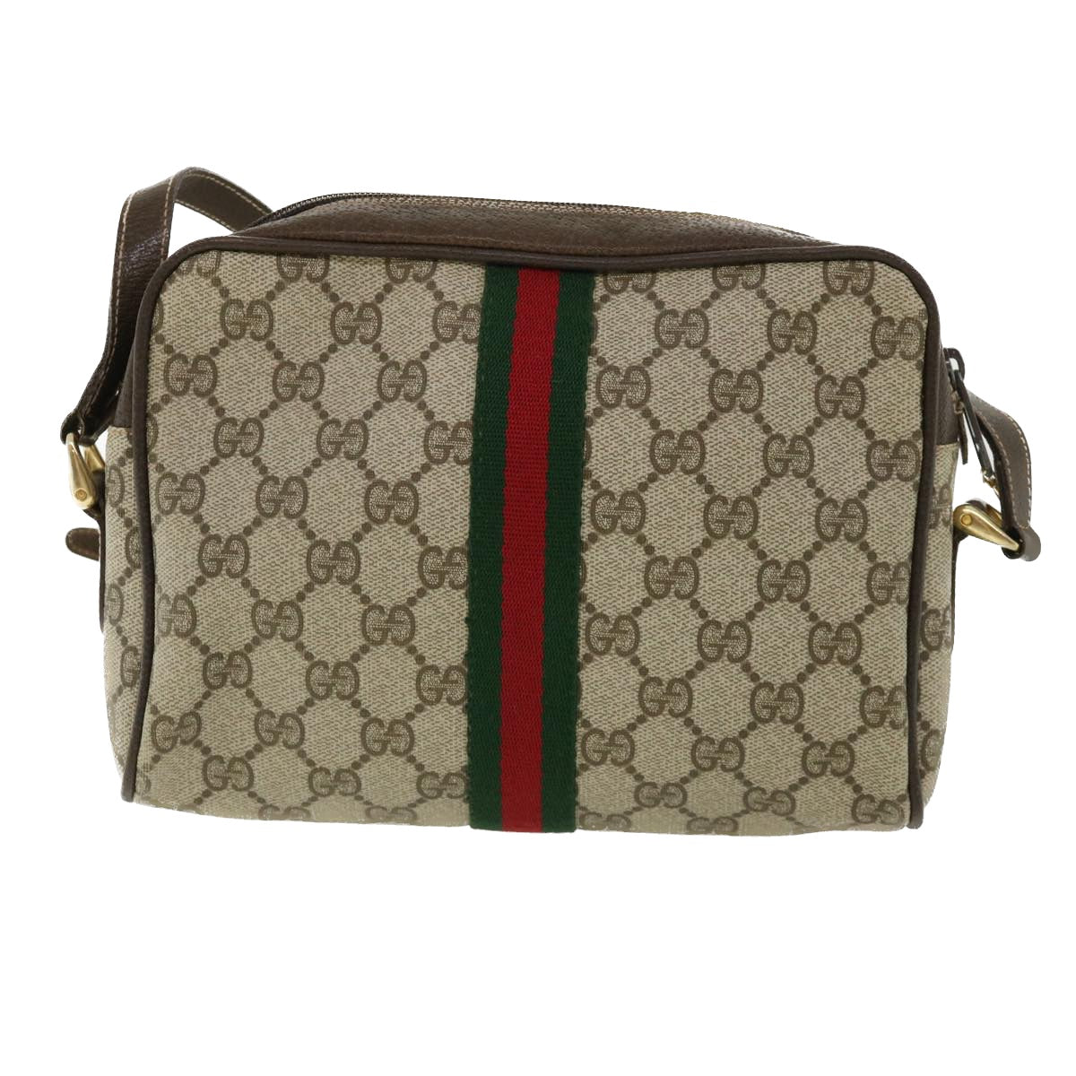 GUCCI GG Canvas Web Sherry Line Shoulder Bag PVC Leather Beige Red Auth yk5884B - 0