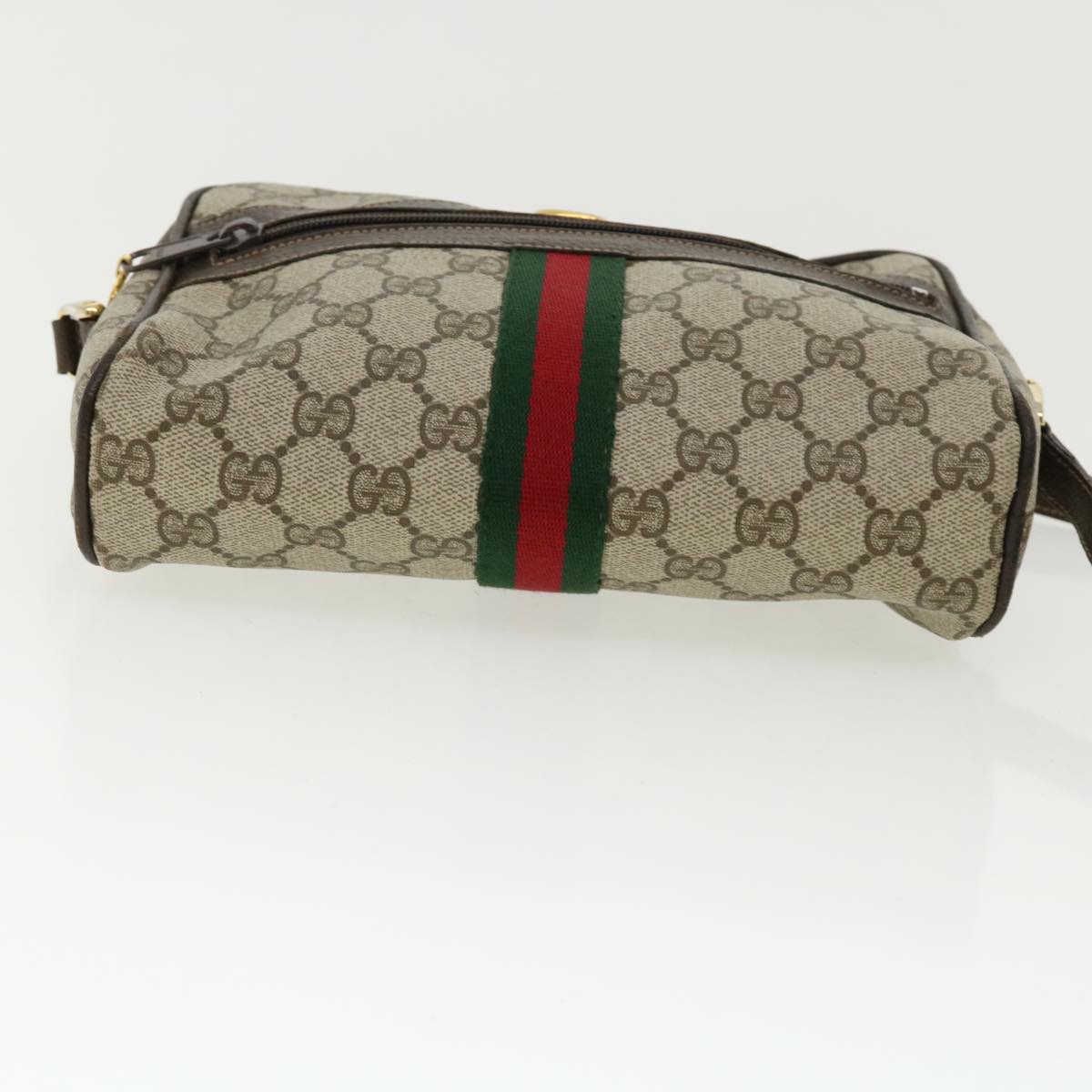 GUCCI GG Canvas Web Sherry Line Shoulder Bag PVC Leather Beige Red Auth yk5884B