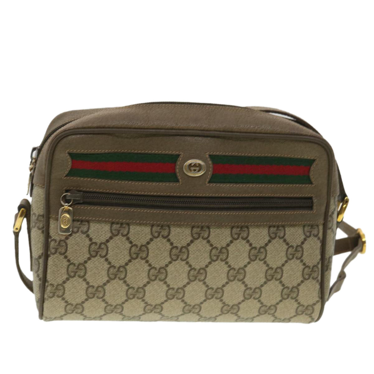 GUCCI GG Canvas Web Sherry Line Shoulder Bag Beige Red 56.02.087 Auth yk5885B