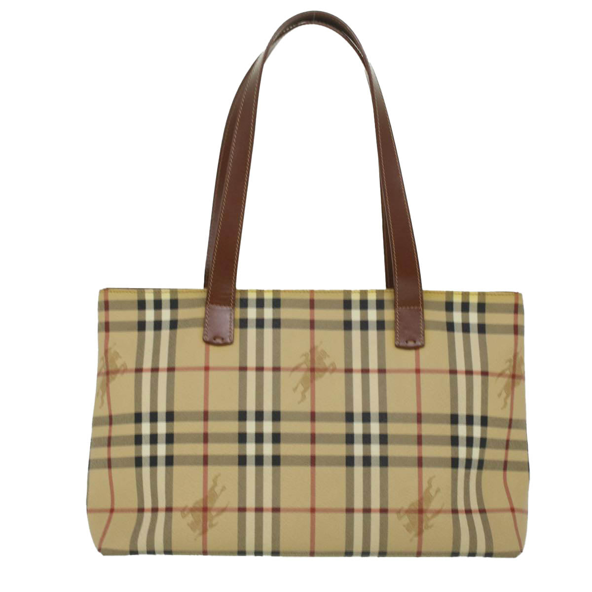 BURBERRY Nova Check Tote Bag PVC Leather Beige T-02-1 Auth yk5916