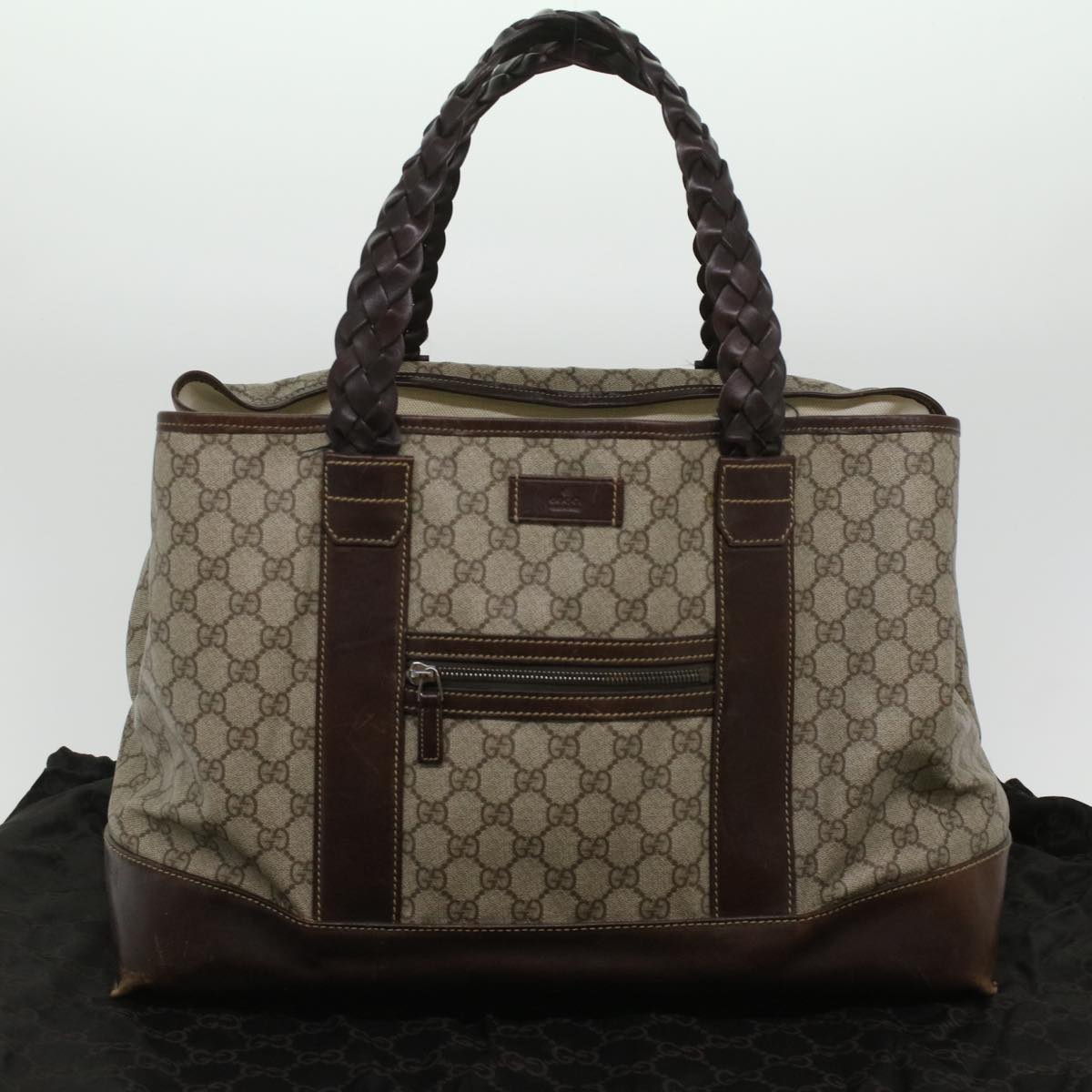 GUCCI GG Canvas Tote Bag PVC Leather Beige 140955 Auth yk5941