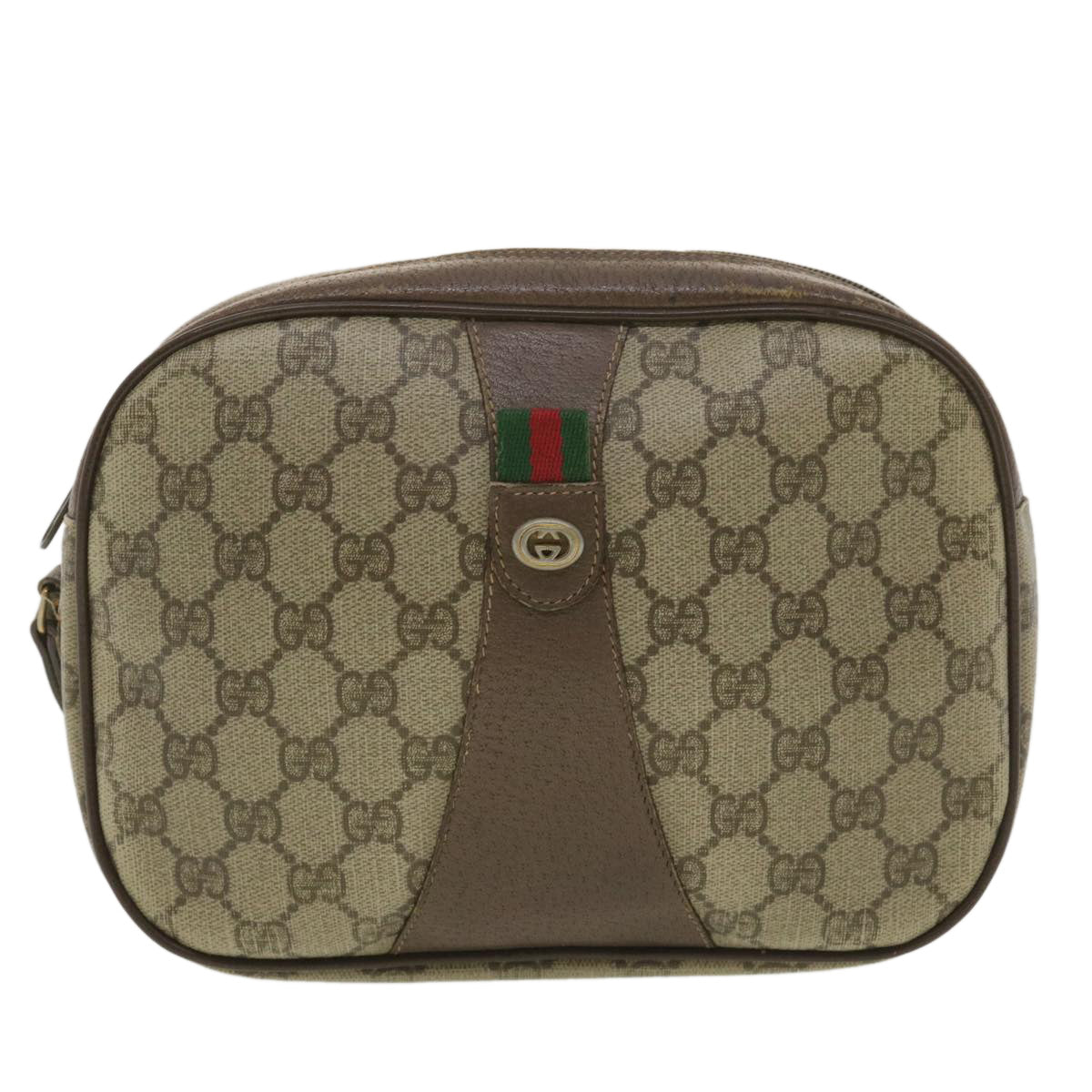 GUCCI GG Canvas Web Sherry Line Clutch Bag PVC Leather Beige Red Auth yk5995