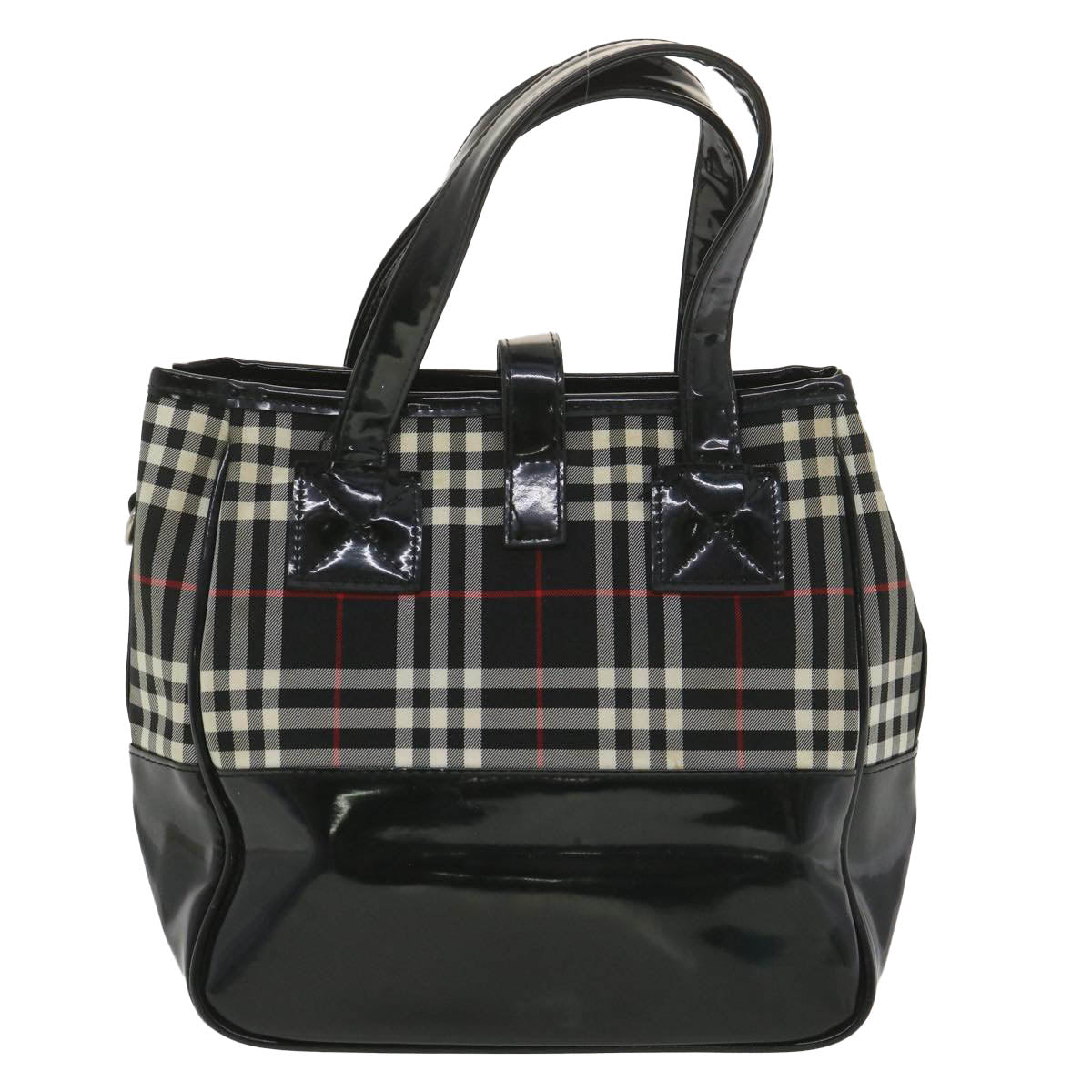 BURBERRY Nova Check Blue Label Hand Bag Nylon Enamel Black White Red Auth yk6038 - 0