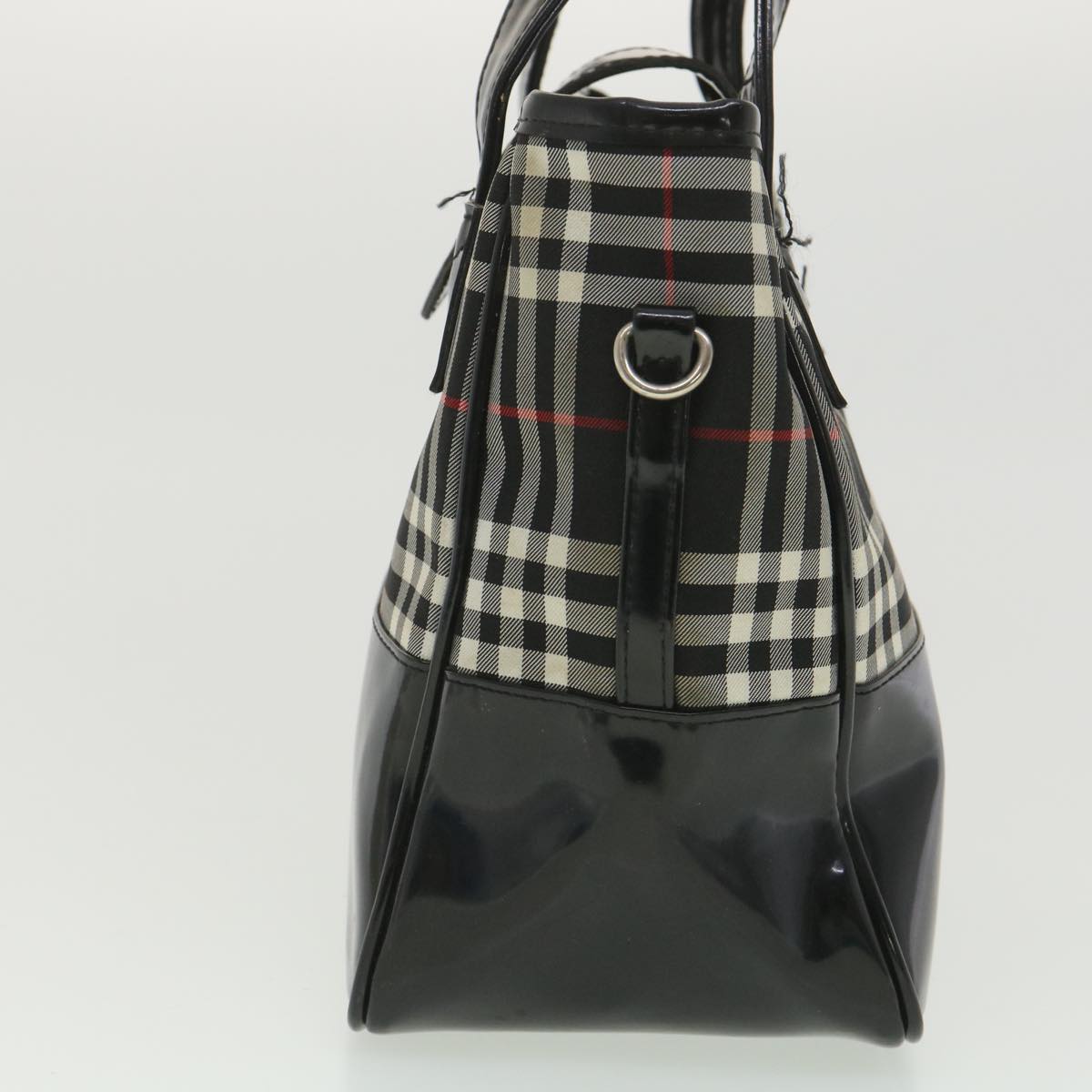 BURBERRY Nova Check Blue Label Hand Bag Nylon Enamel Black White Red Auth yk6038