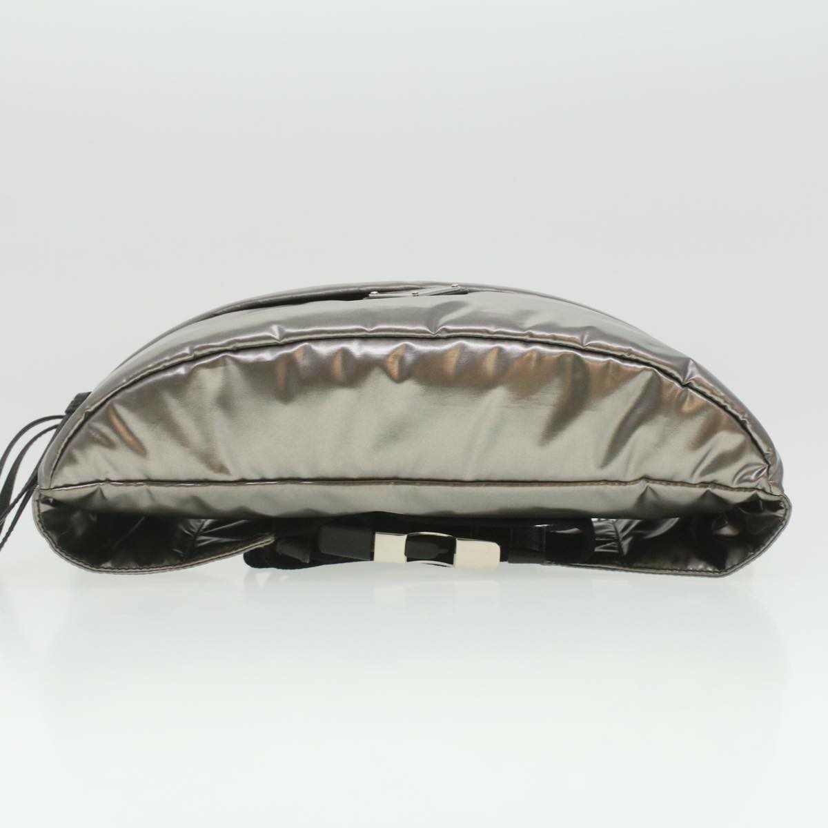 PRADA Waist Bag Patent Silver Black Auth yk6058