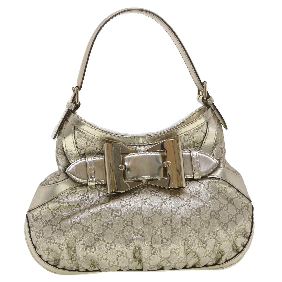 GUCCI Shima Shoulder Bag Leather Champagne Gold 189885 Auth yk6071