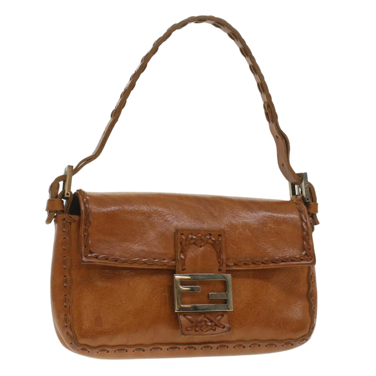 FENDI Mamma Baguette Shoulder Bag Leather Brown 3686/26424/099 Auth yk6079