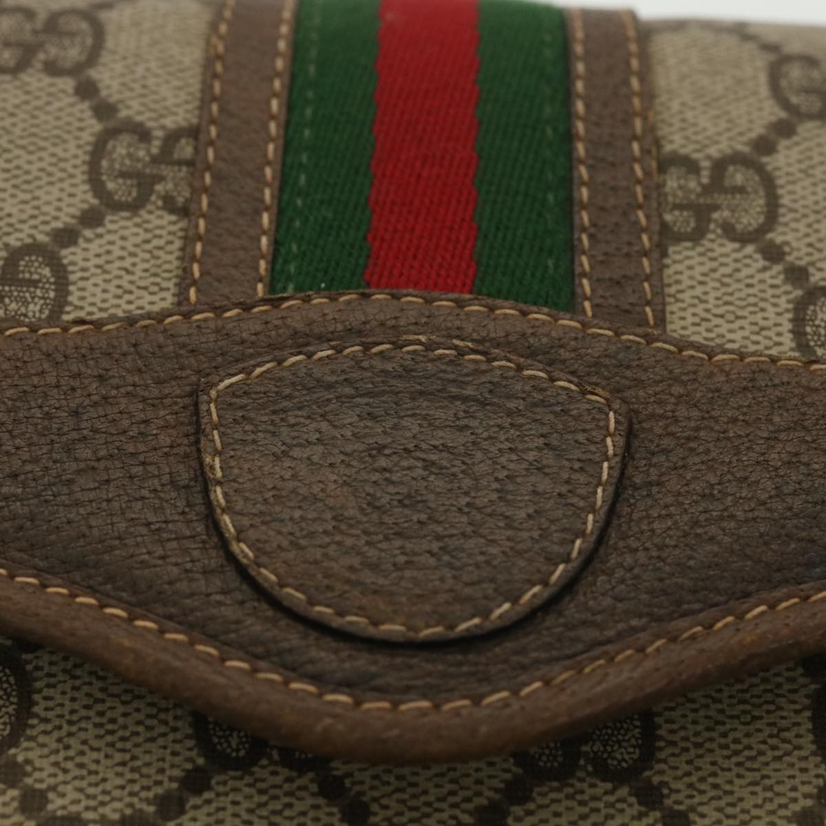 GUCCI Web Sherry Line GG Canvas Shoulder Bag PVC Leather Beige Green Auth yk6091