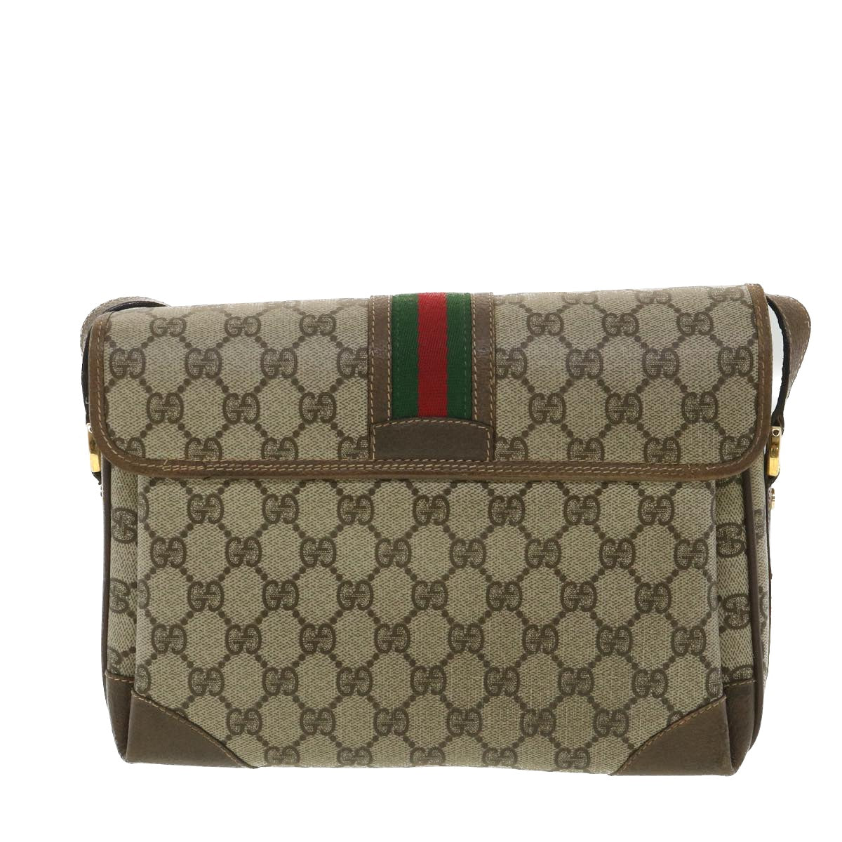 GUCCI Web Sherry Line GG Canvas Shoulder Bag PVC Leather Beige Green Auth yk6091 - 0