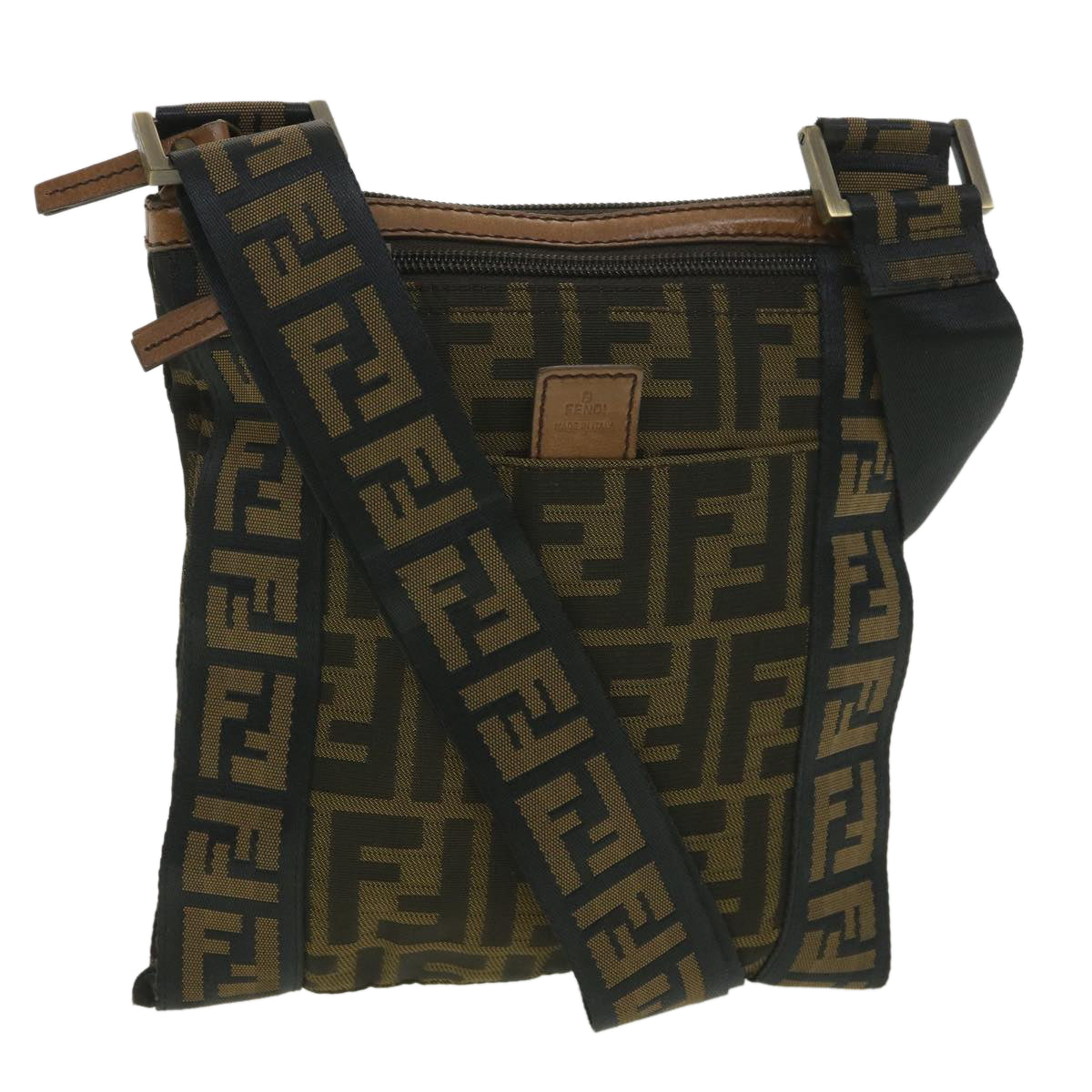 FENDI Zucca Canvas Shoulder Bag Nylon Brown Auth yk6092