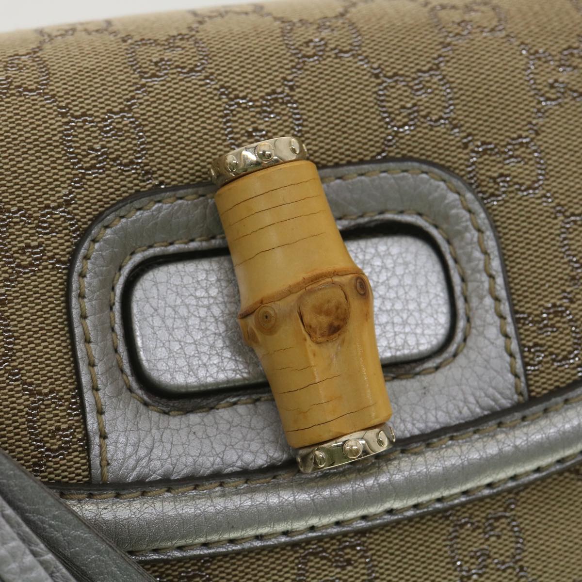 GUCCI GG Canvas Bamboo Hand Bag Beige Silver 254884 Auth yk6106