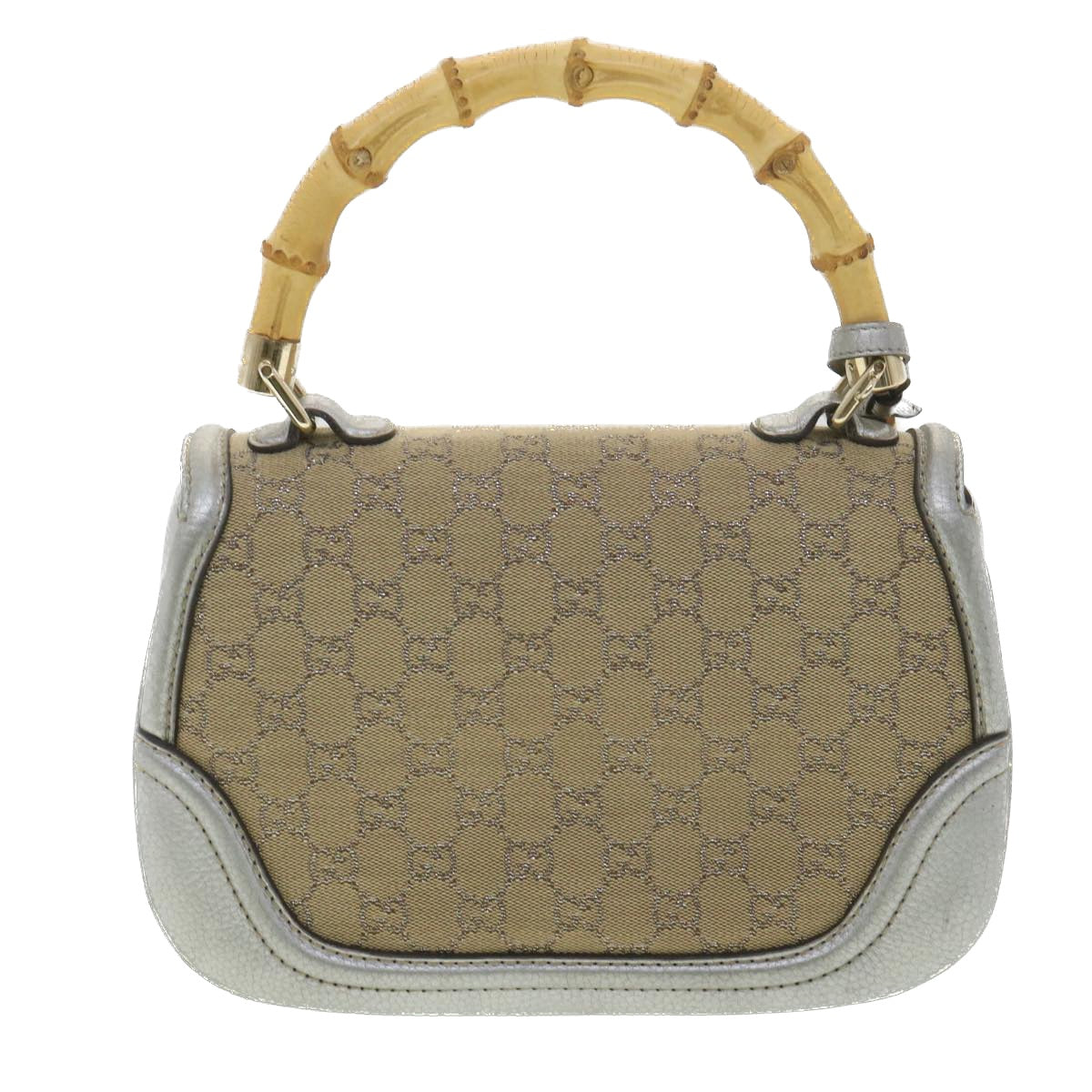 GUCCI GG Canvas Bamboo Hand Bag Beige Silver 254884 Auth yk6106 - 0