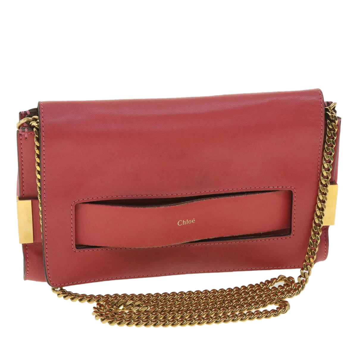 Chloe Chain Shoulder Bag Leather 2way Pink Auth yk6115