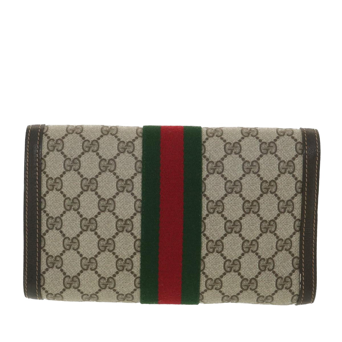 GUCCI GG Canvas Web Sherry Line Clutch Bag Beige Red Green 41.014 Auth yk6142B - 0