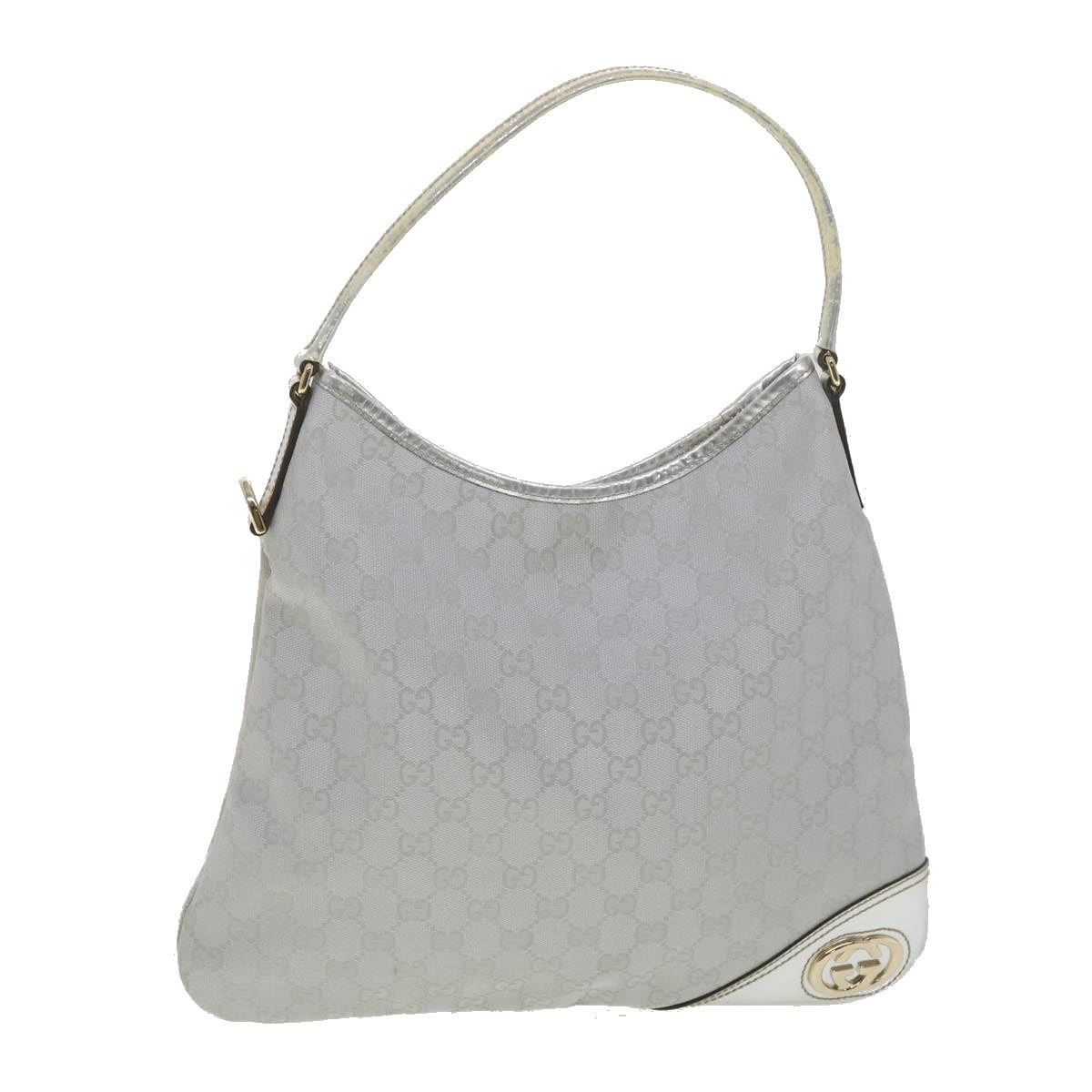 GUCCI GG Canvas Shoulder Bag Silver 169947 Auth yk6144B