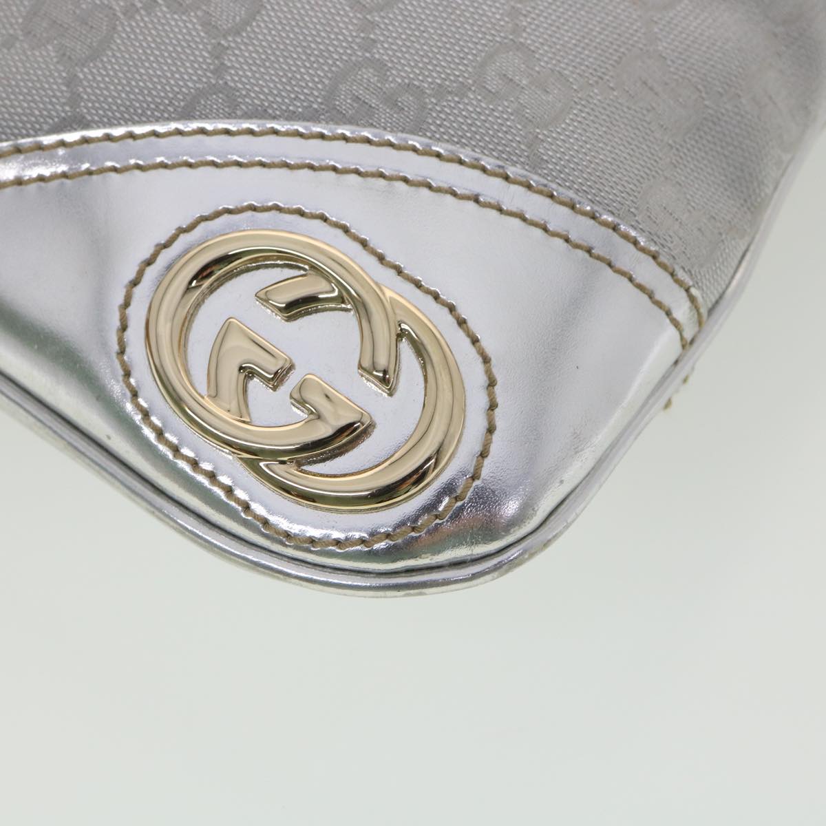 GUCCI GG Canvas Shoulder Bag Silver 169947 Auth yk6144B