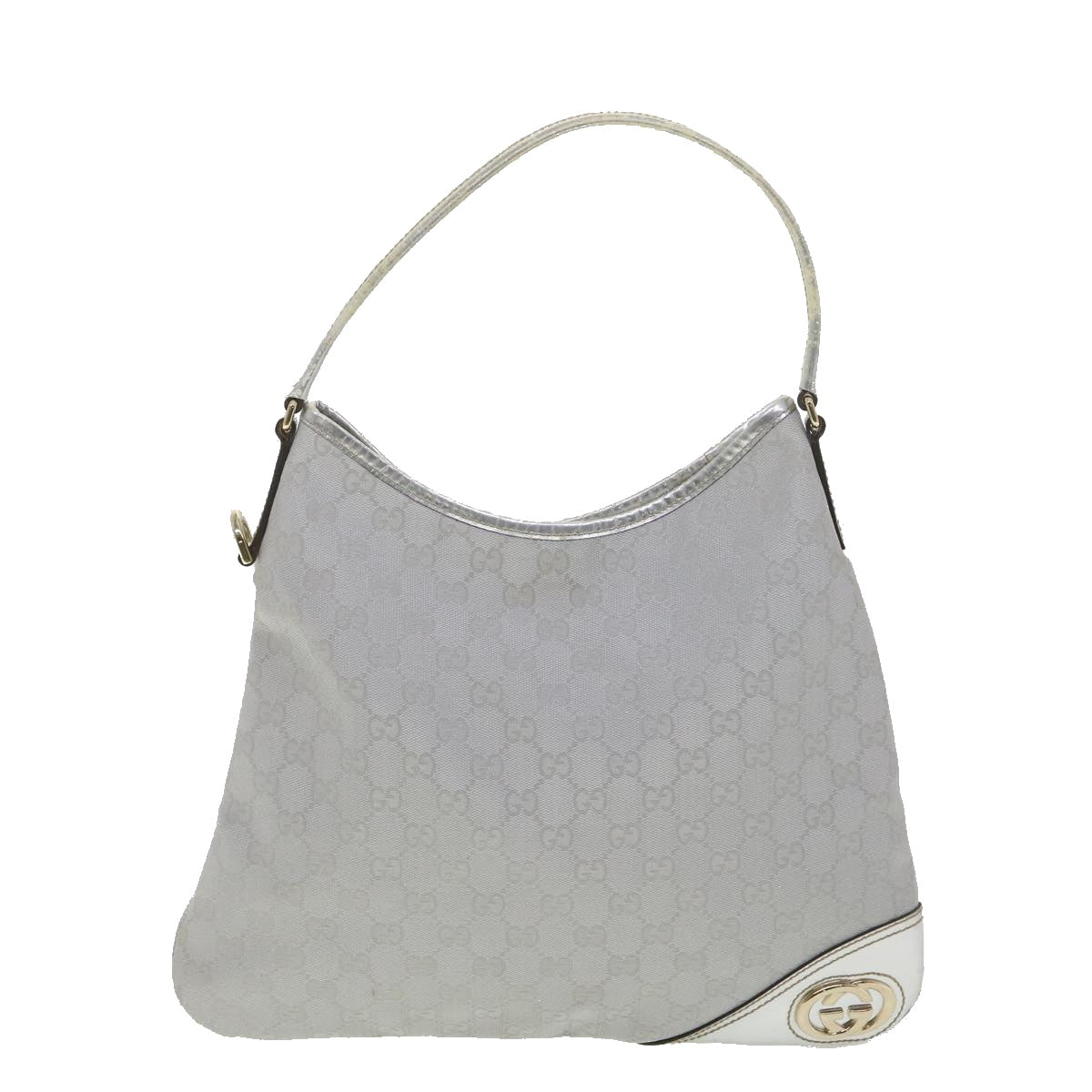 GUCCI GG Canvas Shoulder Bag Silver 169947 Auth yk6144B