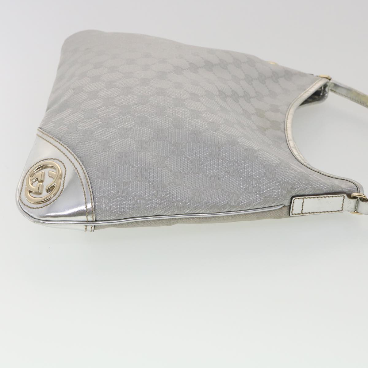 GUCCI GG Canvas Shoulder Bag Silver 169947 Auth yk6144B