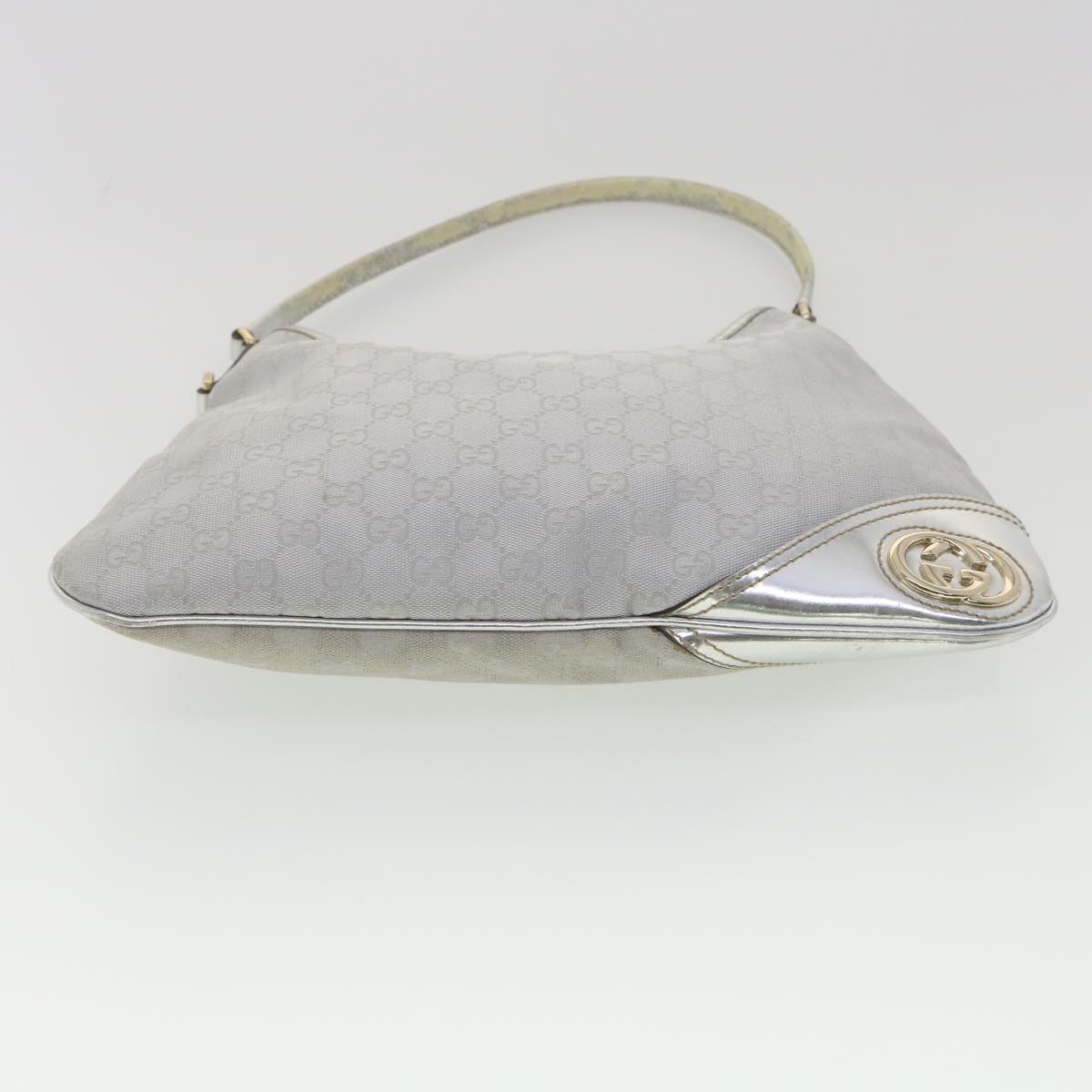 GUCCI GG Canvas Shoulder Bag Silver 169947 Auth yk6144B