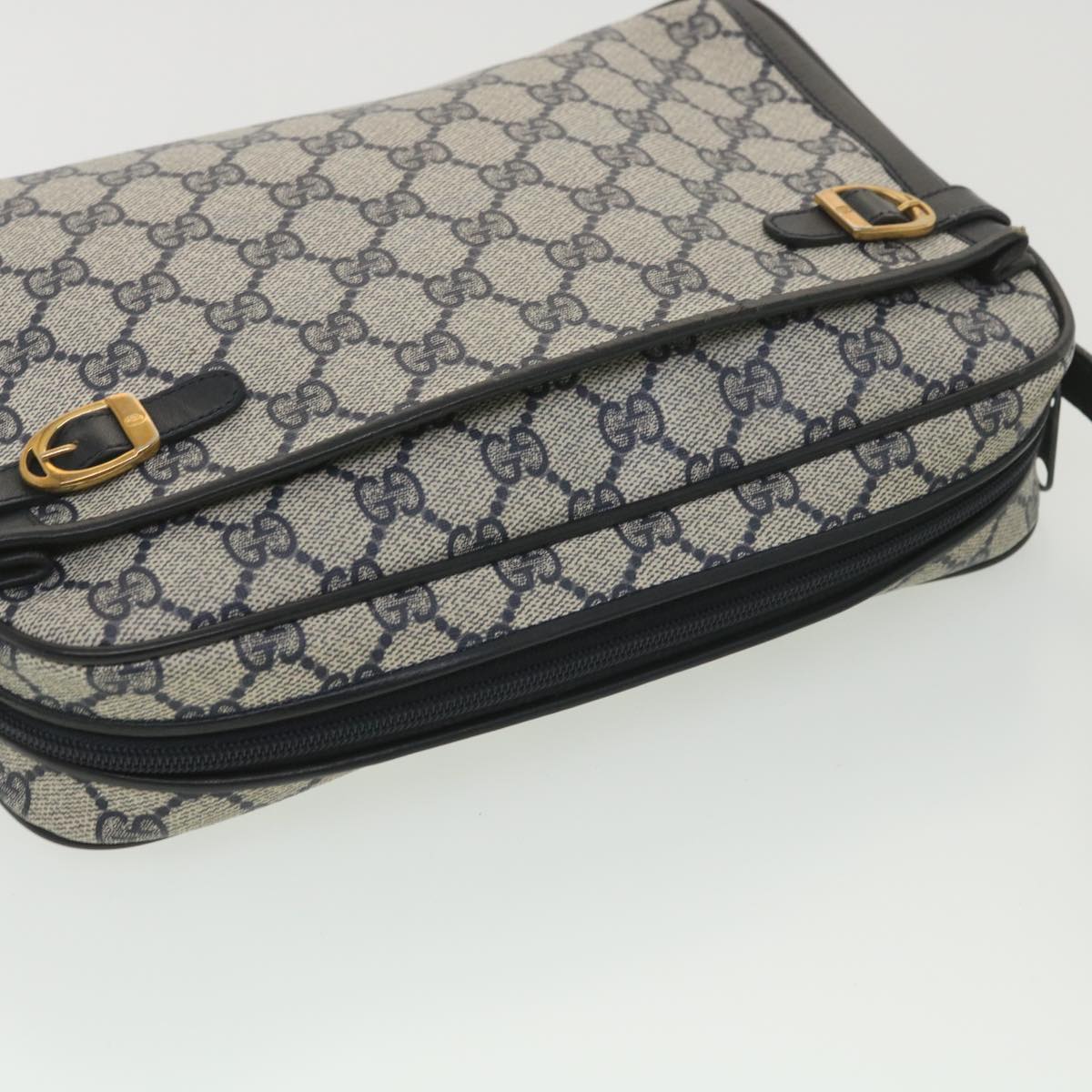 GUCCI GG Canvas Shoulder Bag PVC Leather Gray Navy 001.29.0117 Auth yk6180