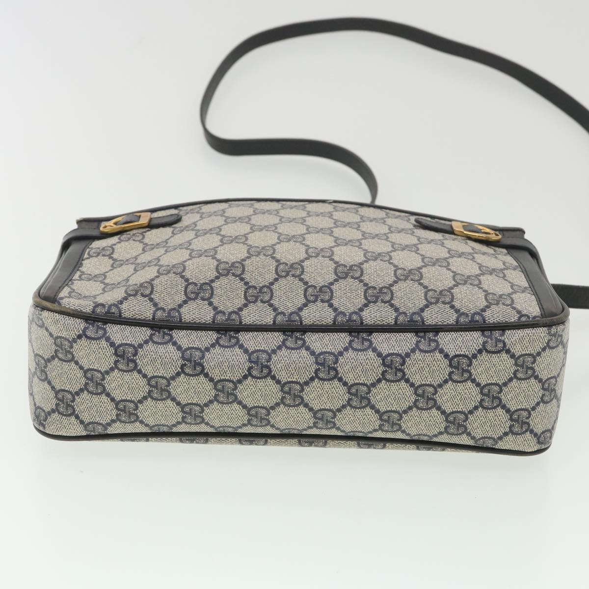 GUCCI GG Canvas Shoulder Bag PVC Leather Gray Navy 001.29.0117 Auth yk6180