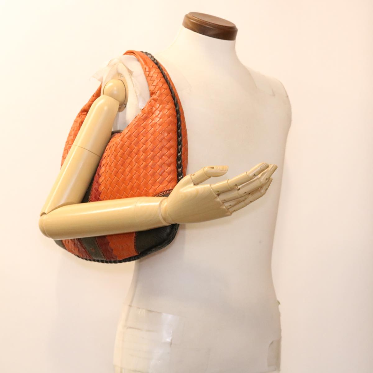 BOTTEGAVENETA INTRECCIATO Shoulder Bag Leather Orange Auth yk6214